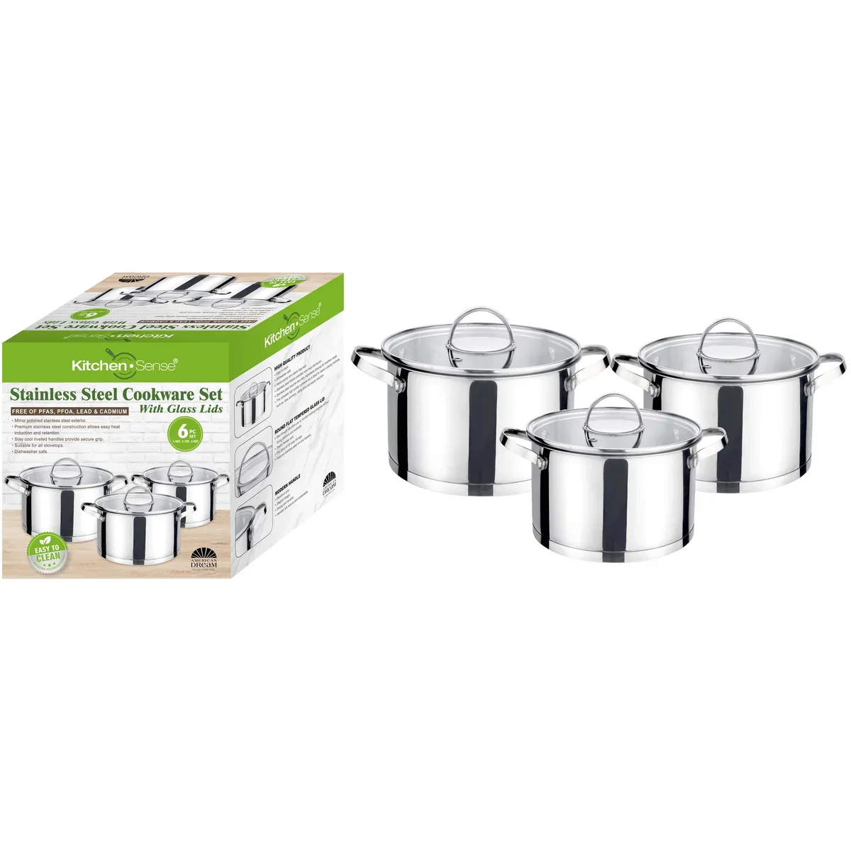6-Piece Polished Stainless Steel Cookware Set with Lids 1.9QT, 2.7QT, 3.6QT - Image 4