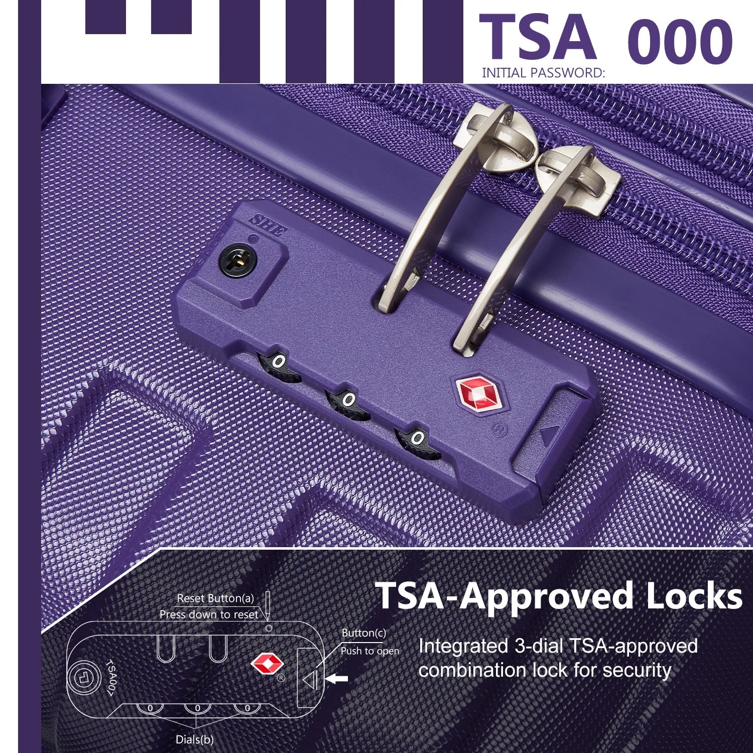 6-Piece Purple Expandable Hardshell Luggage Set with TSA Locks - Image 4