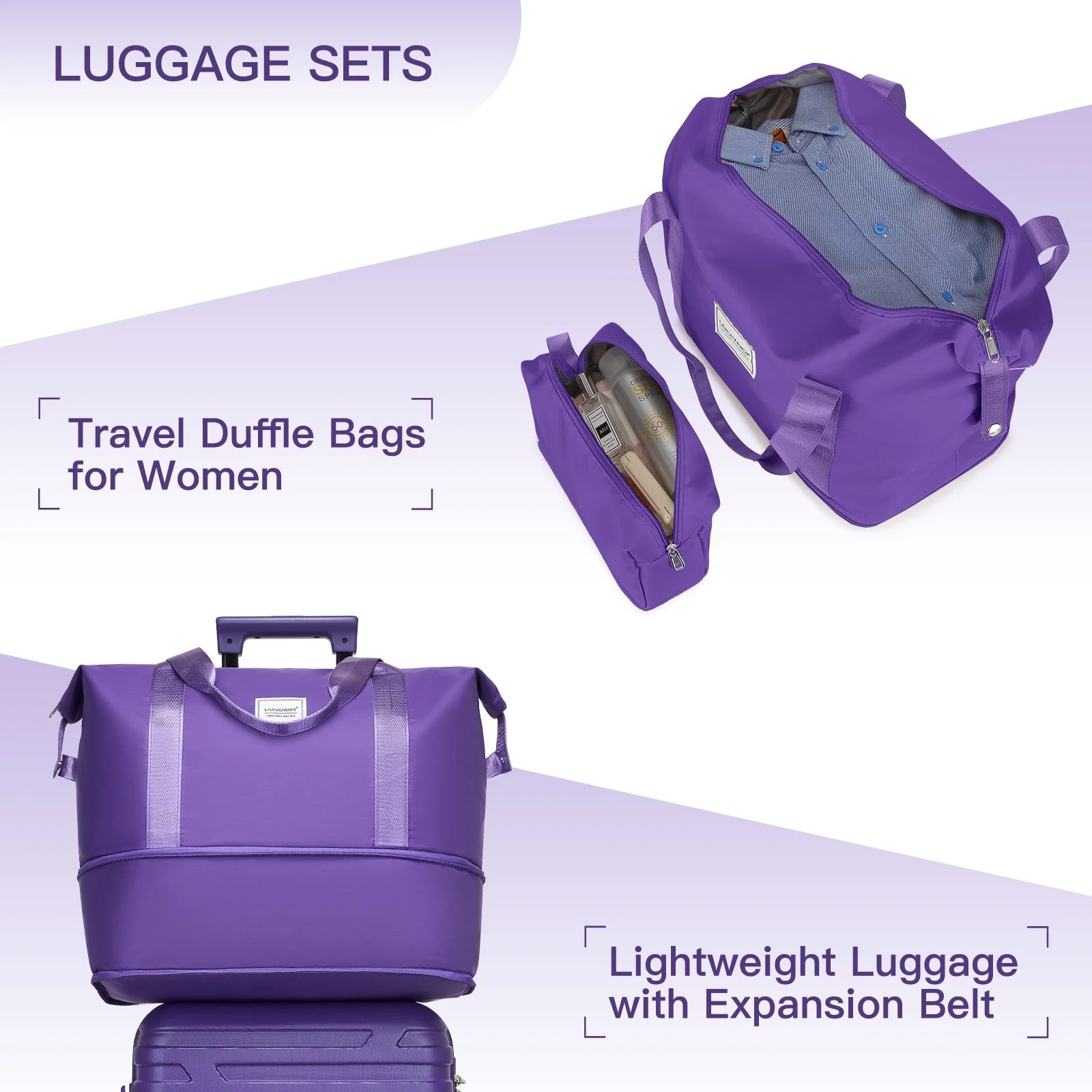 6-Piece Purple Expandable Hardshell Luggage Set with TSA Locks - Image 5