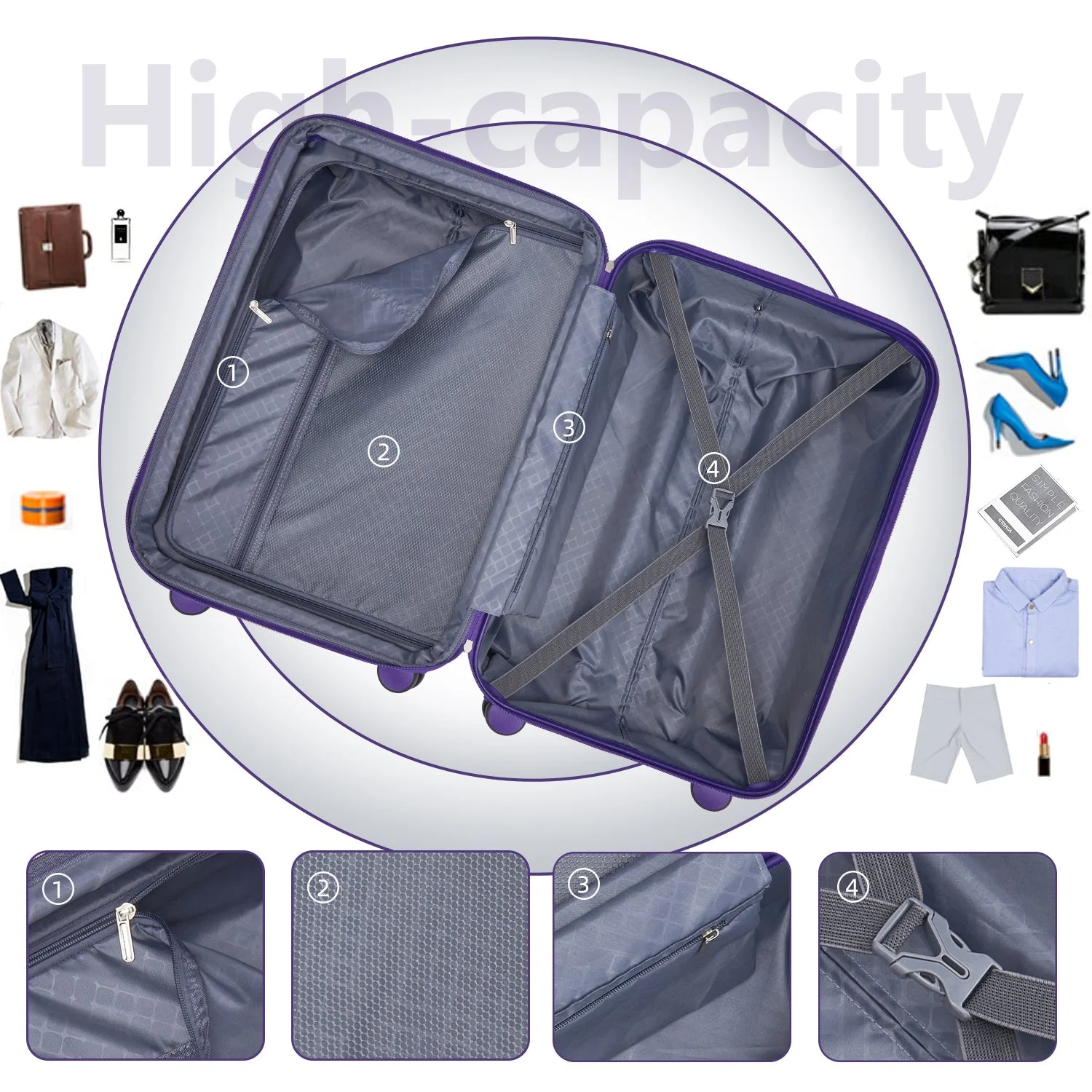6-Piece Purple Expandable Hardshell Luggage Set with TSA Locks - Image 6
