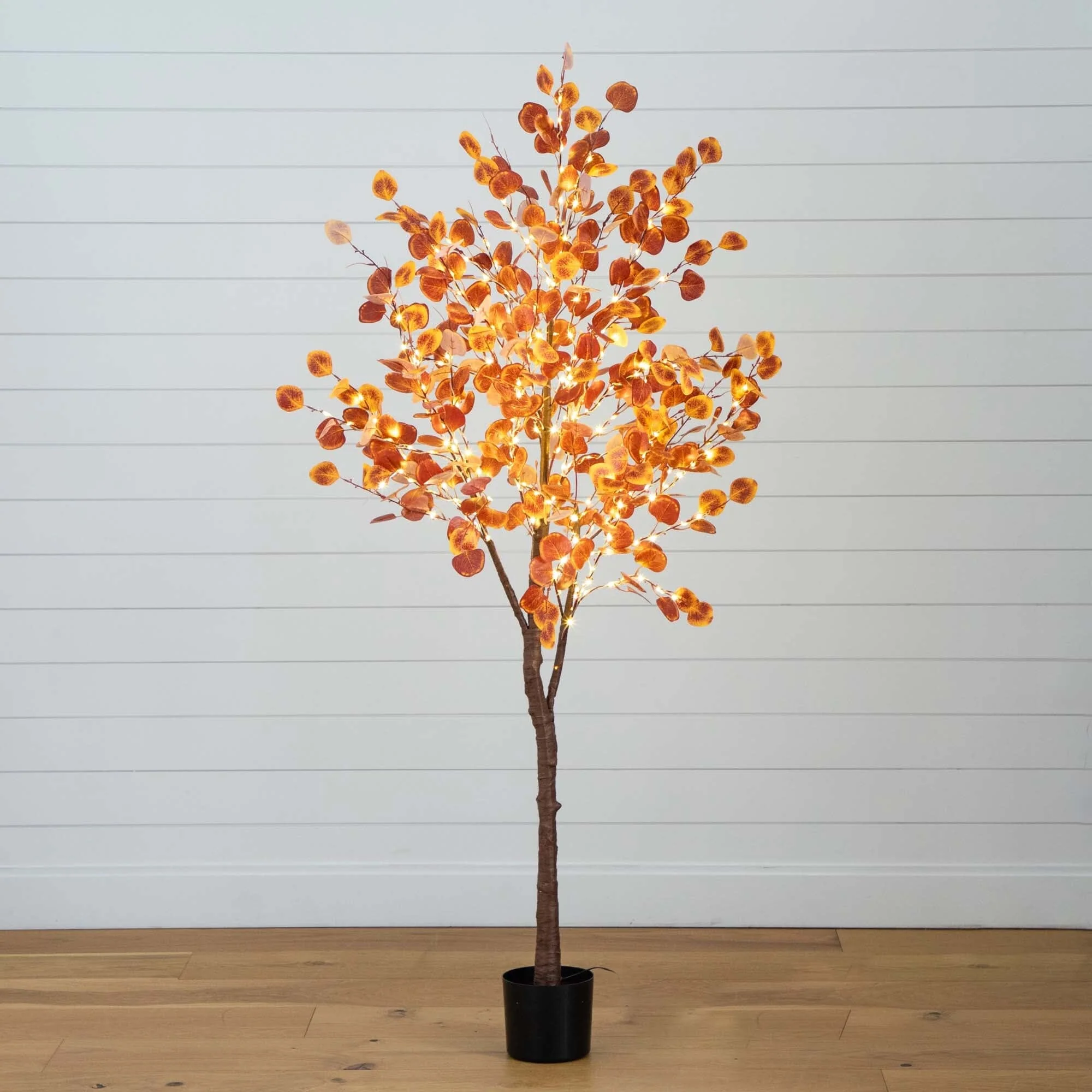 6’ Pre-Lit Autumn Eucalyptus Artificial Fall Tree with 300 Warm White LED Lights - Image 3