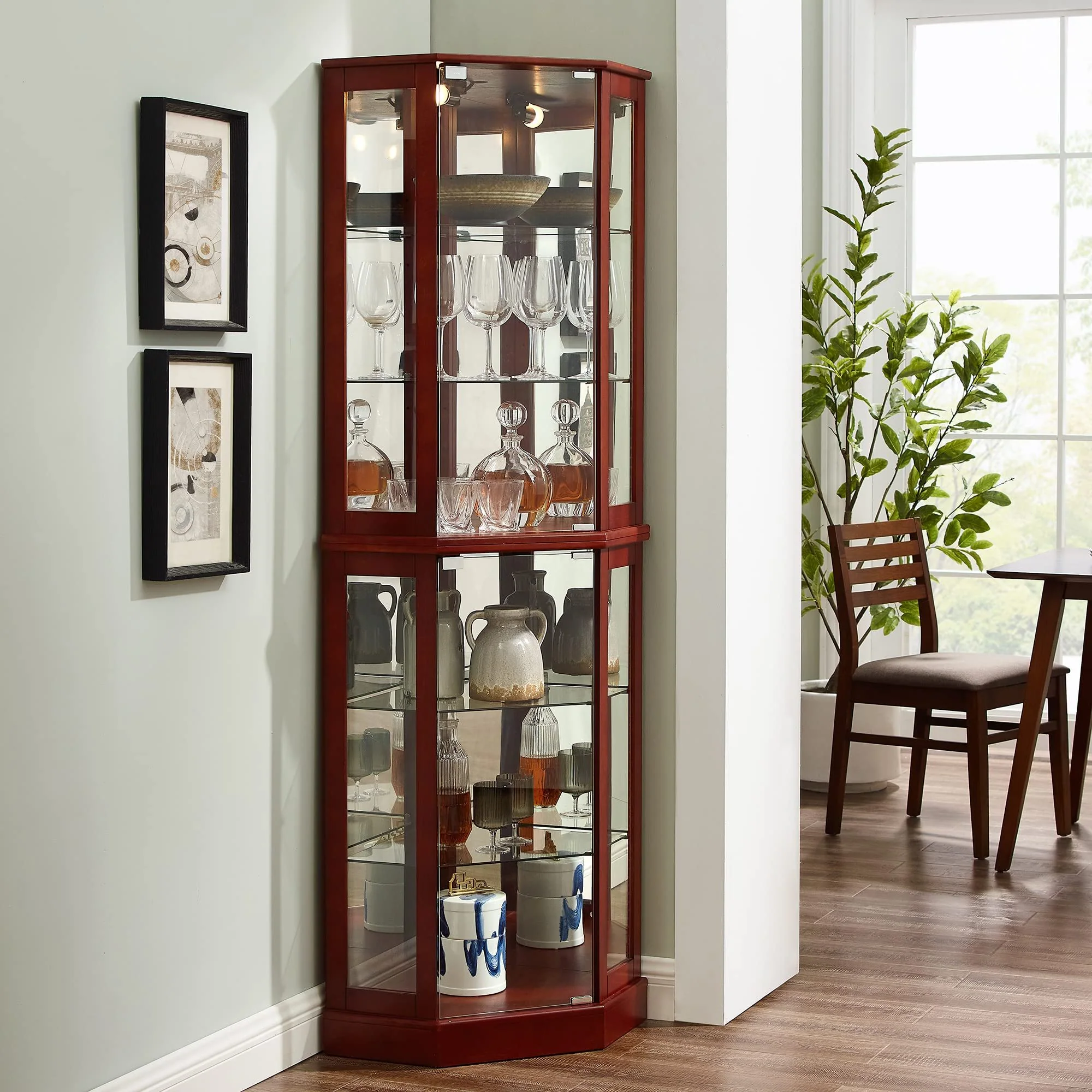 6 Shelf Corner Curio Display Cabinet With Lights, Mirrors And Adjustable Shelves (E26 Light Bulb Not Included) - Image 5
