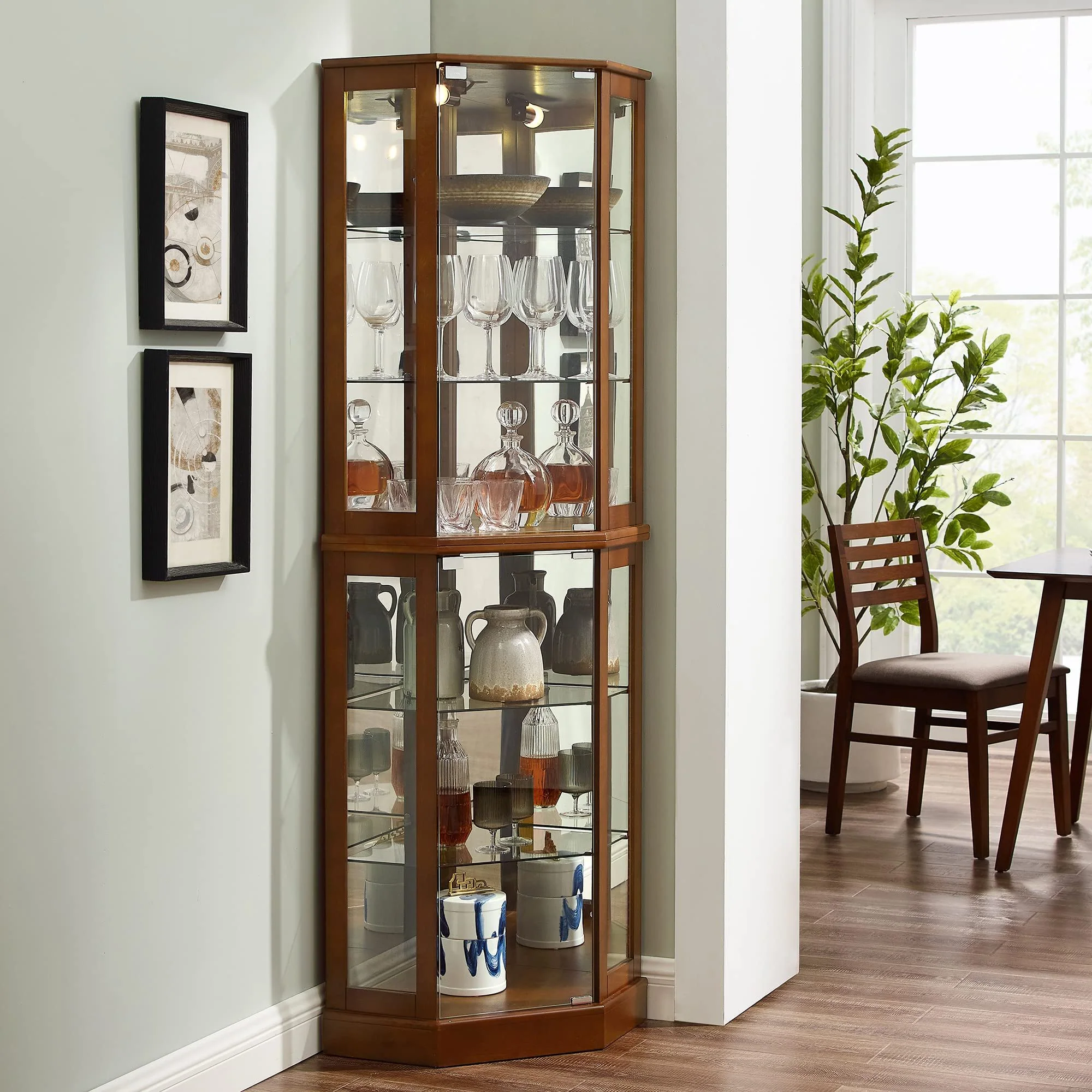 6 Shelf Corner Curio Display Cabinet With Lights, Mirrors And Adjustable Shelves (E26 Light Bulb Not Included) - Image 6