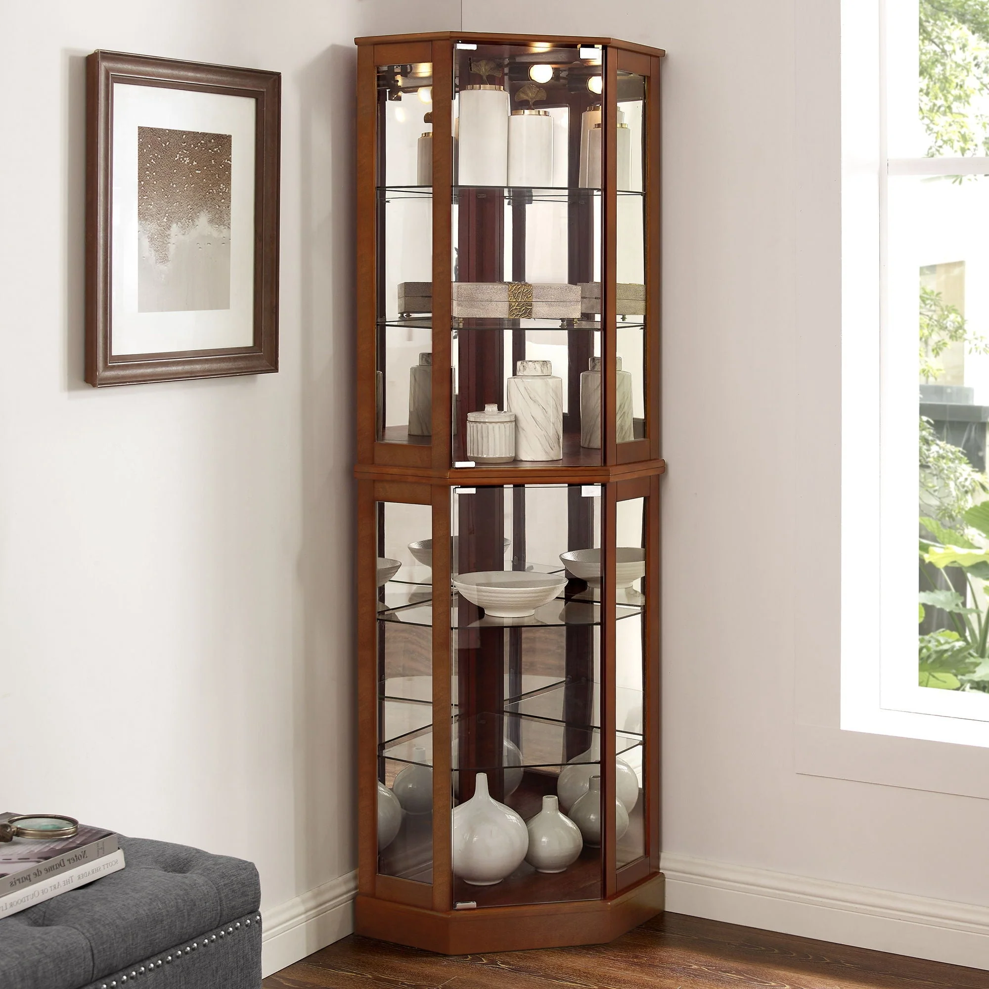 6 Shelf Corner Curio Display Cabinet With Lights, Mirrors And Adjustable Shelves (E26 Light Bulb Not Included) - Image 7