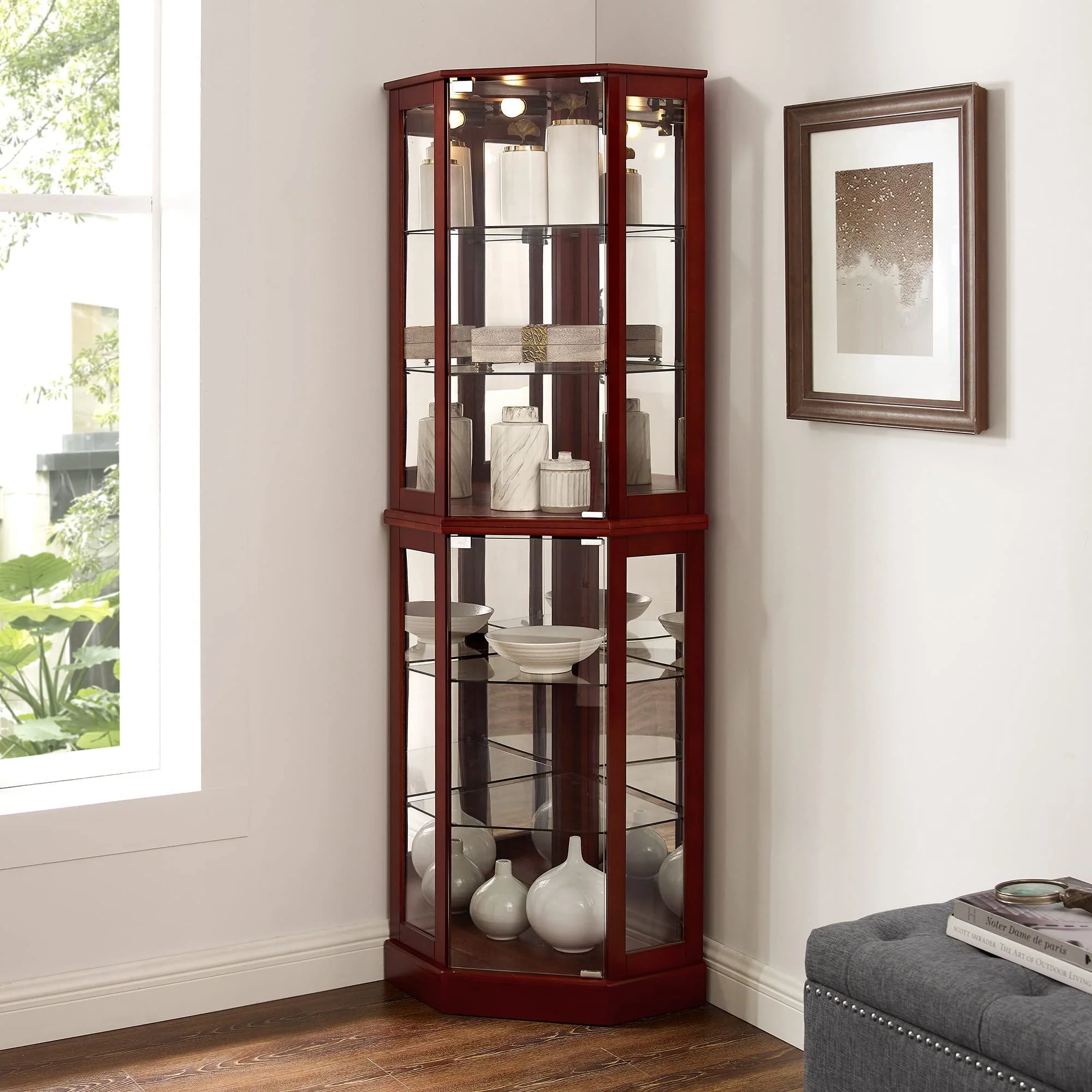 6 Shelf Corner Curio Display Cabinet With Lights, Mirrors And Adjustable Shelves (E26 Light Bulb Not Included) - Image 8