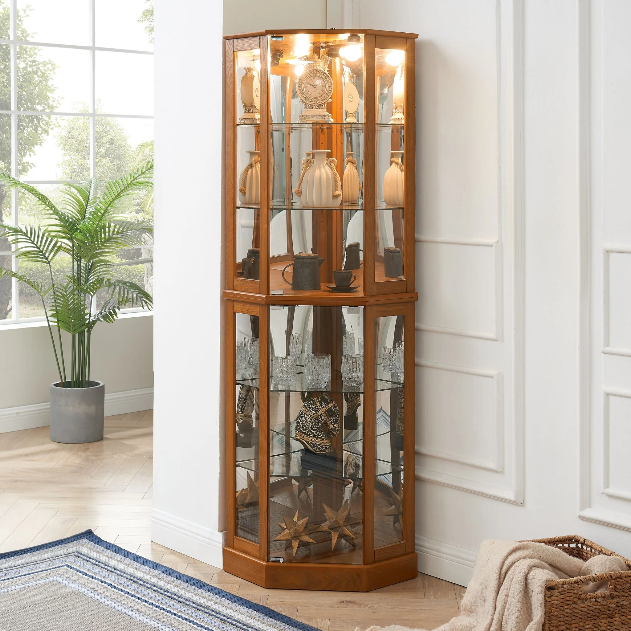 6 Shelf Corner Curio Display Cabinet With Lights, Mirrors And Adjustable Shelves (E26 Light Bulb Not Included) - Image 9