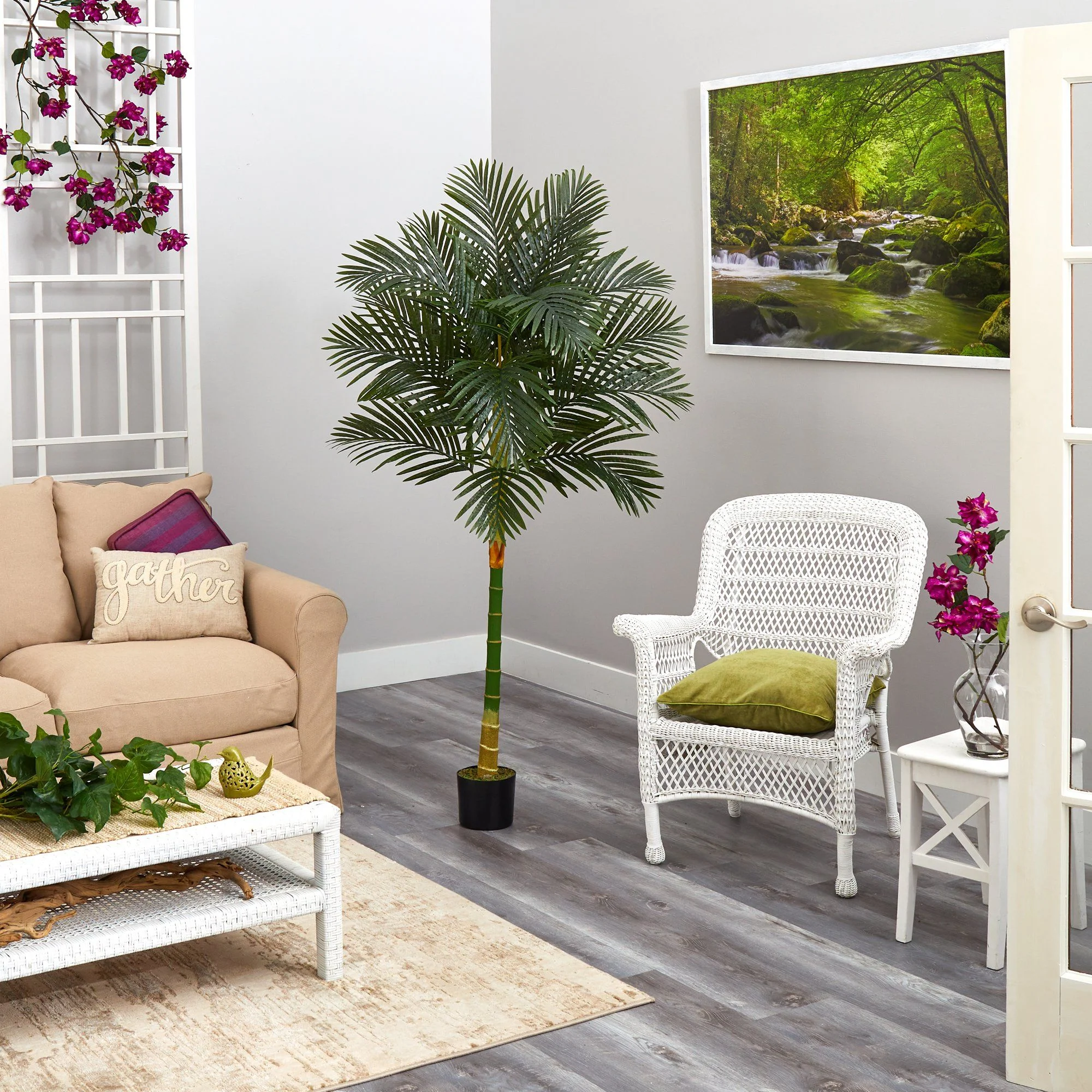 6’ Single Stalk Golden Cane Artificial Palm Tree - Image 3