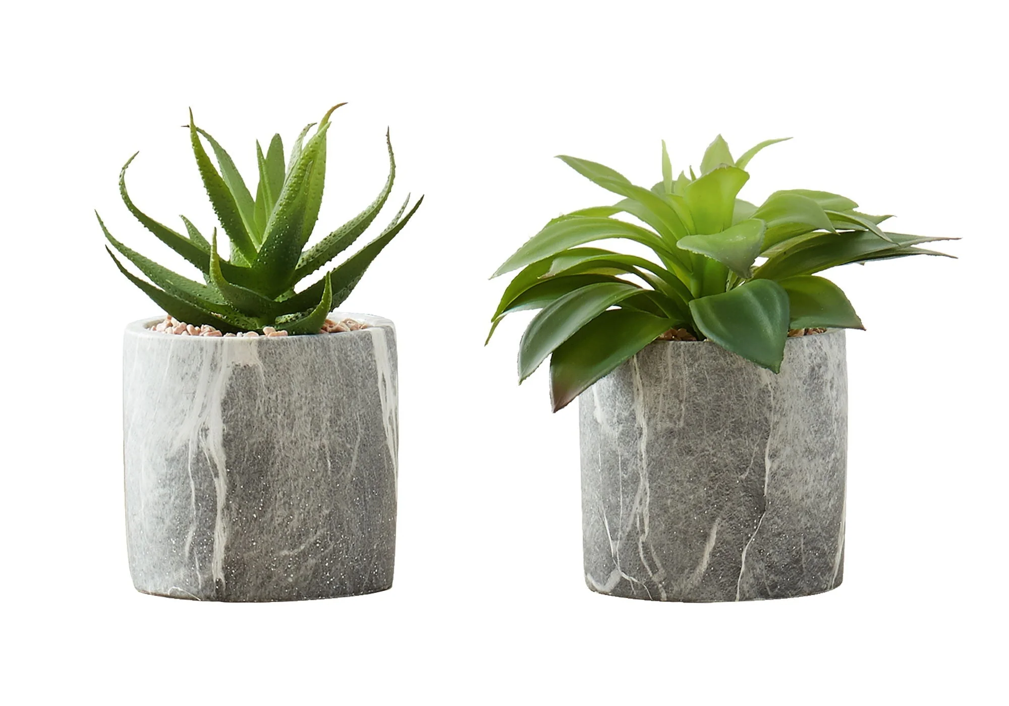 6" Tall, Artificial Plant, Succulent, Indoor, Faux, Fake, Table, Greenery, Potted, Decorative (Set of 2) - Green / Gray - Image 2