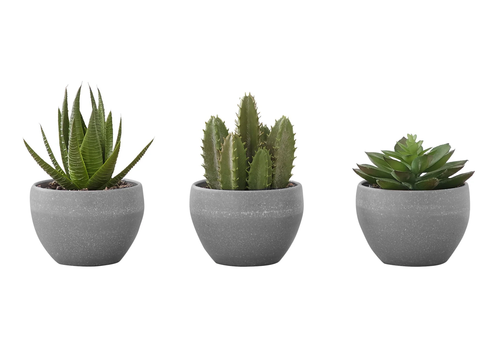 6" Tall, Artificial Plant, Succulent, Indoor, Faux, Fake, Table, Greenery, Potted, Decorative (Set of 3) - Green / Gray - Image 2