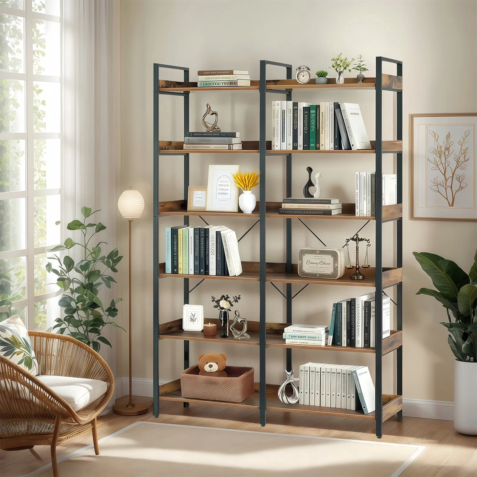 6-Tier Industrial Bookshelf With 12 Open Shelves - Image 2