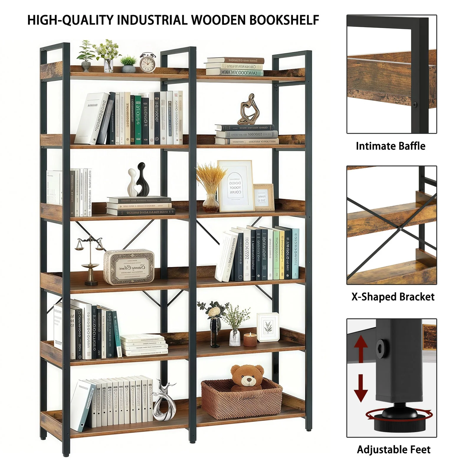 6-Tier Industrial Bookshelf With 12 Open Shelves - Image 4
