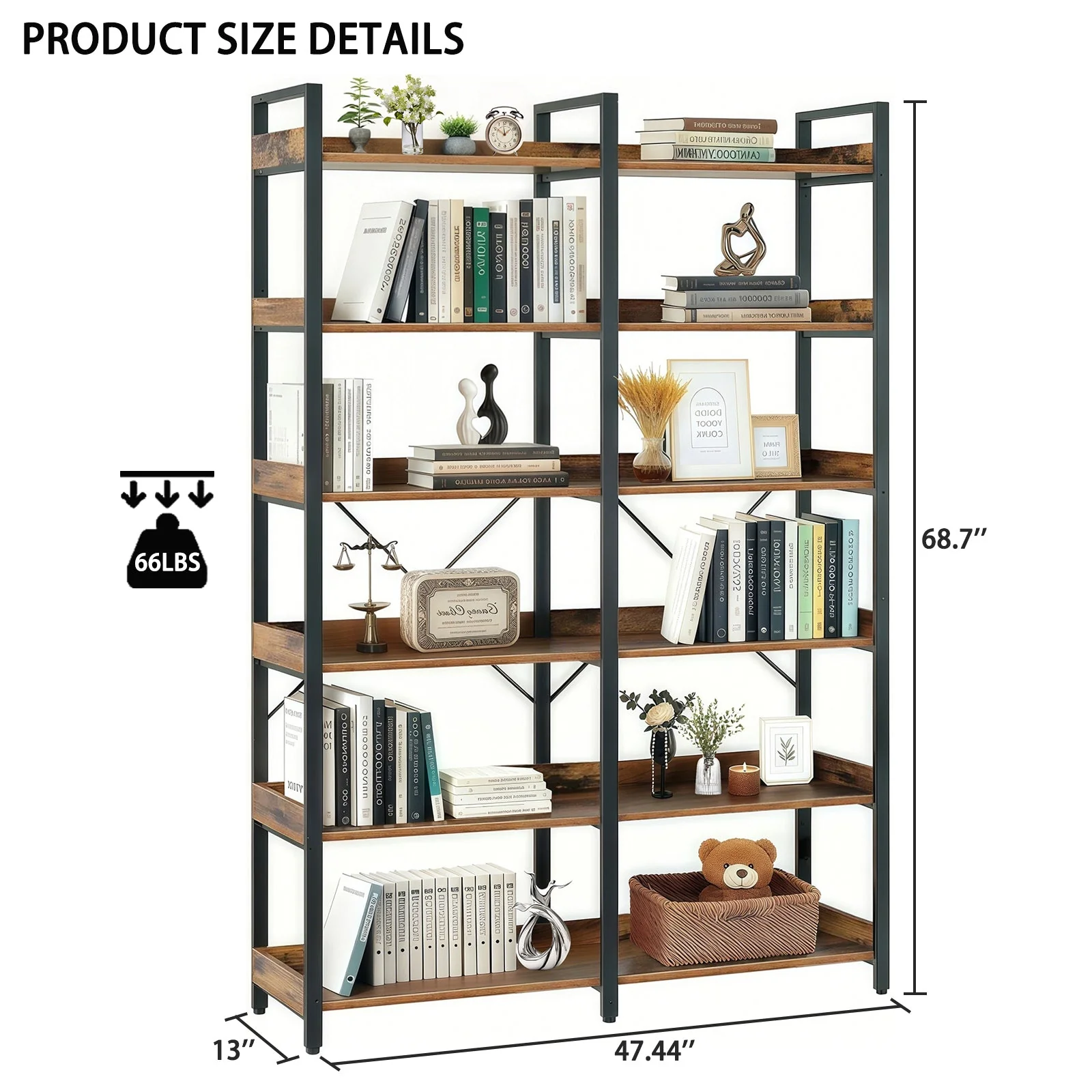6-Tier Industrial Bookshelf With 12 Open Shelves - Image 5