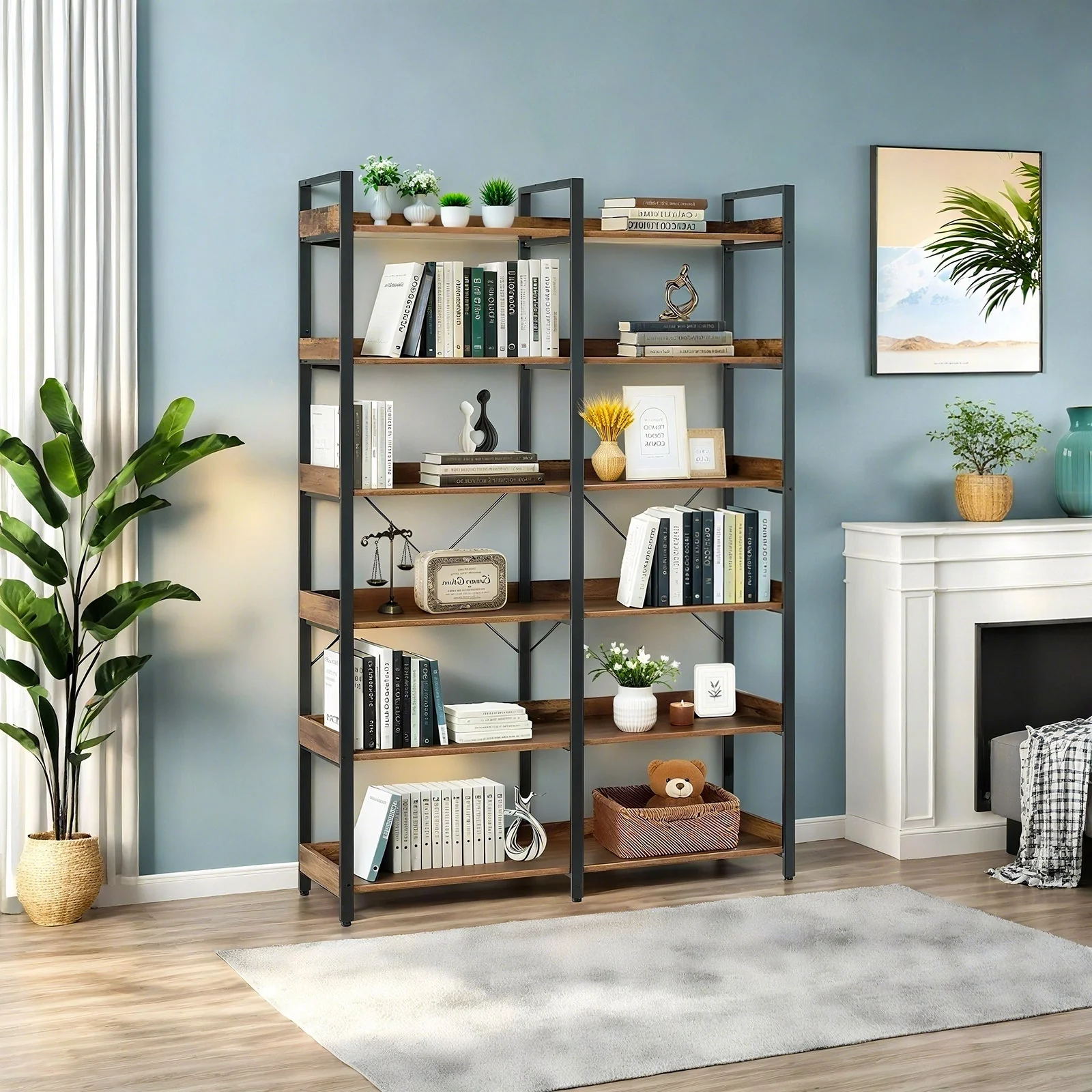 6-Tier Industrial Bookshelf With 12 Open Shelves - Image 6