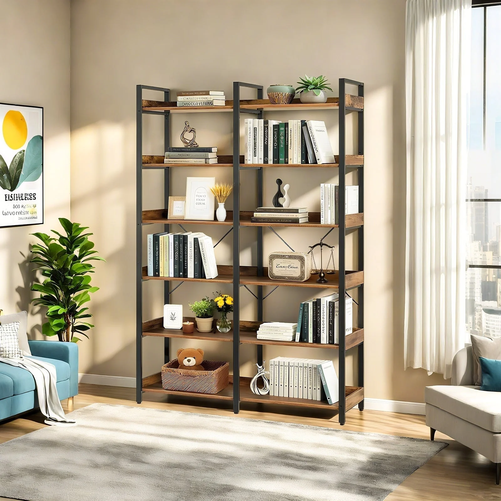6-Tier Industrial Bookshelf With 12 Open Shelves - Image 7