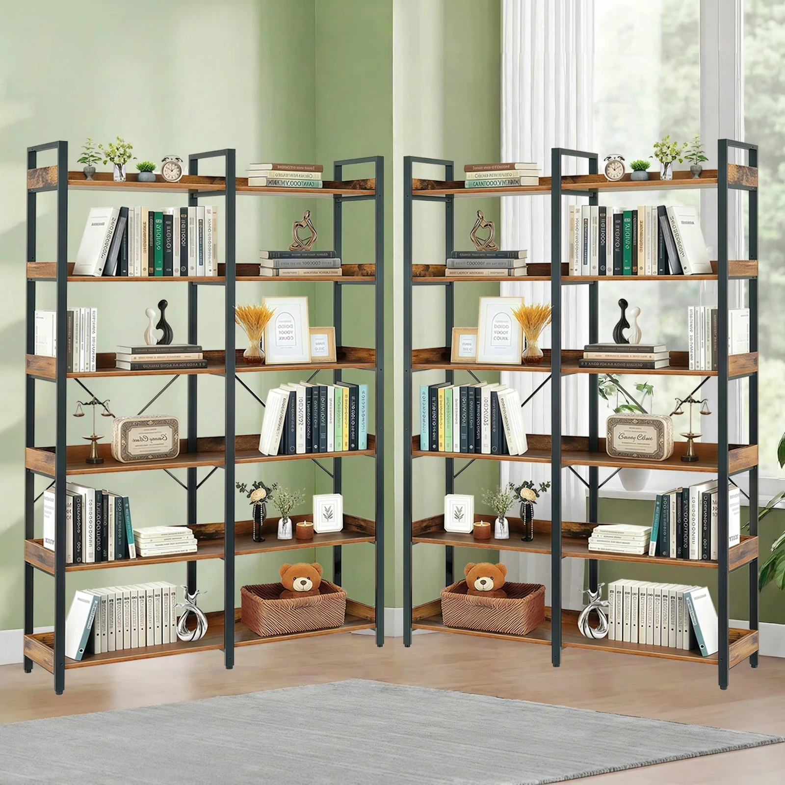 6-Tier Industrial Bookshelf With 12 Open Shelves - Image 9