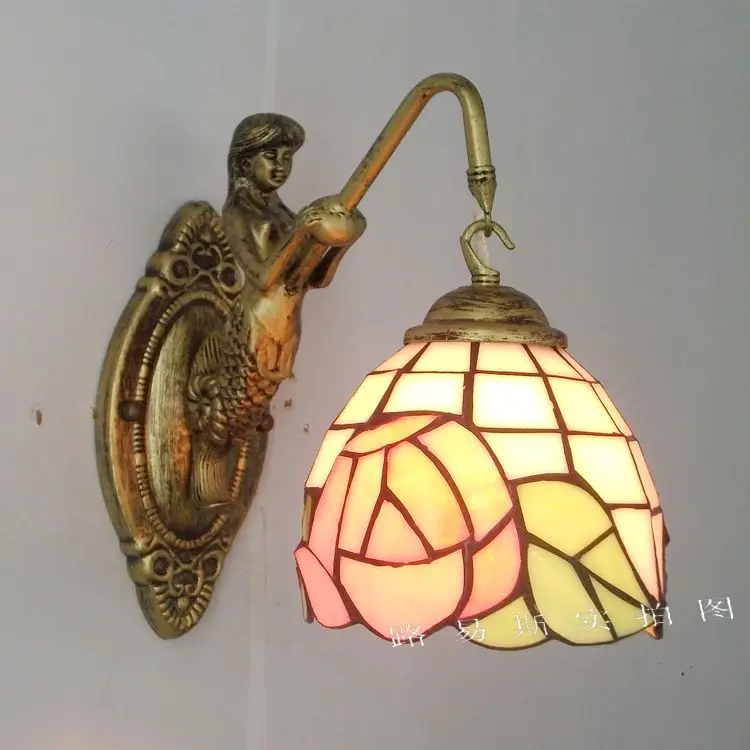 6" Tiffany Style LED Wall Lamp Mermaid Glass Bedroom Living Room Vanity Light - Image 10