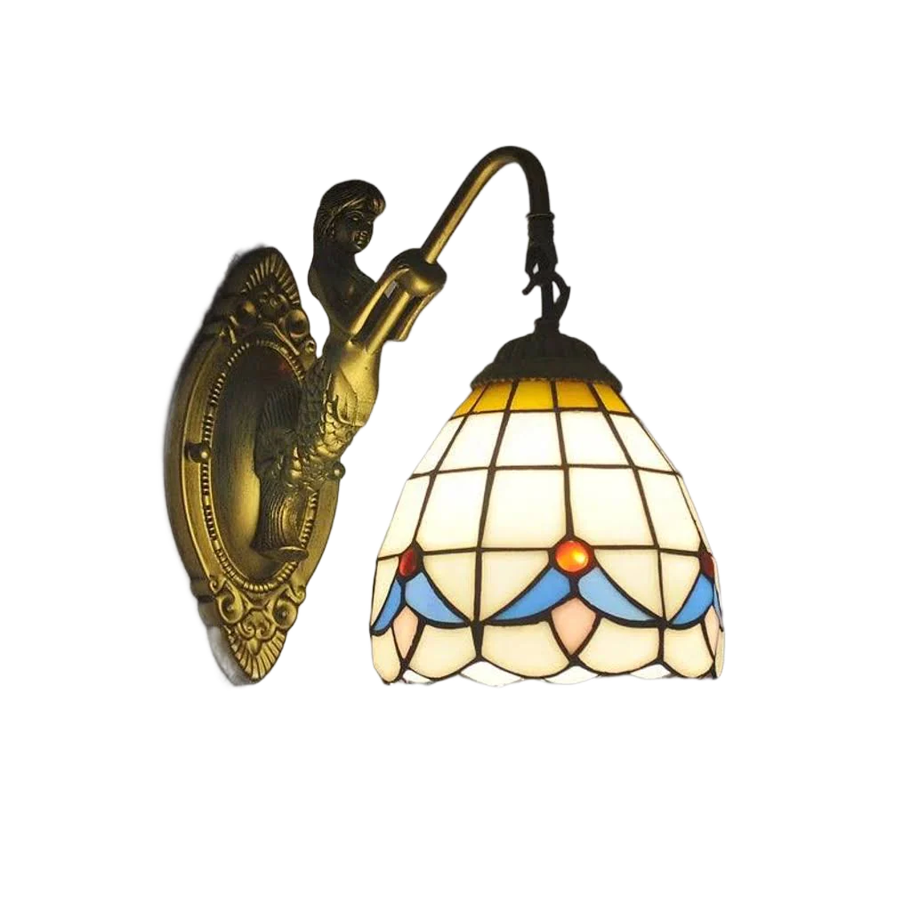 6" Tiffany Style LED Wall Lamp Mermaid Glass Bedroom Living Room Vanity Light - Image 13