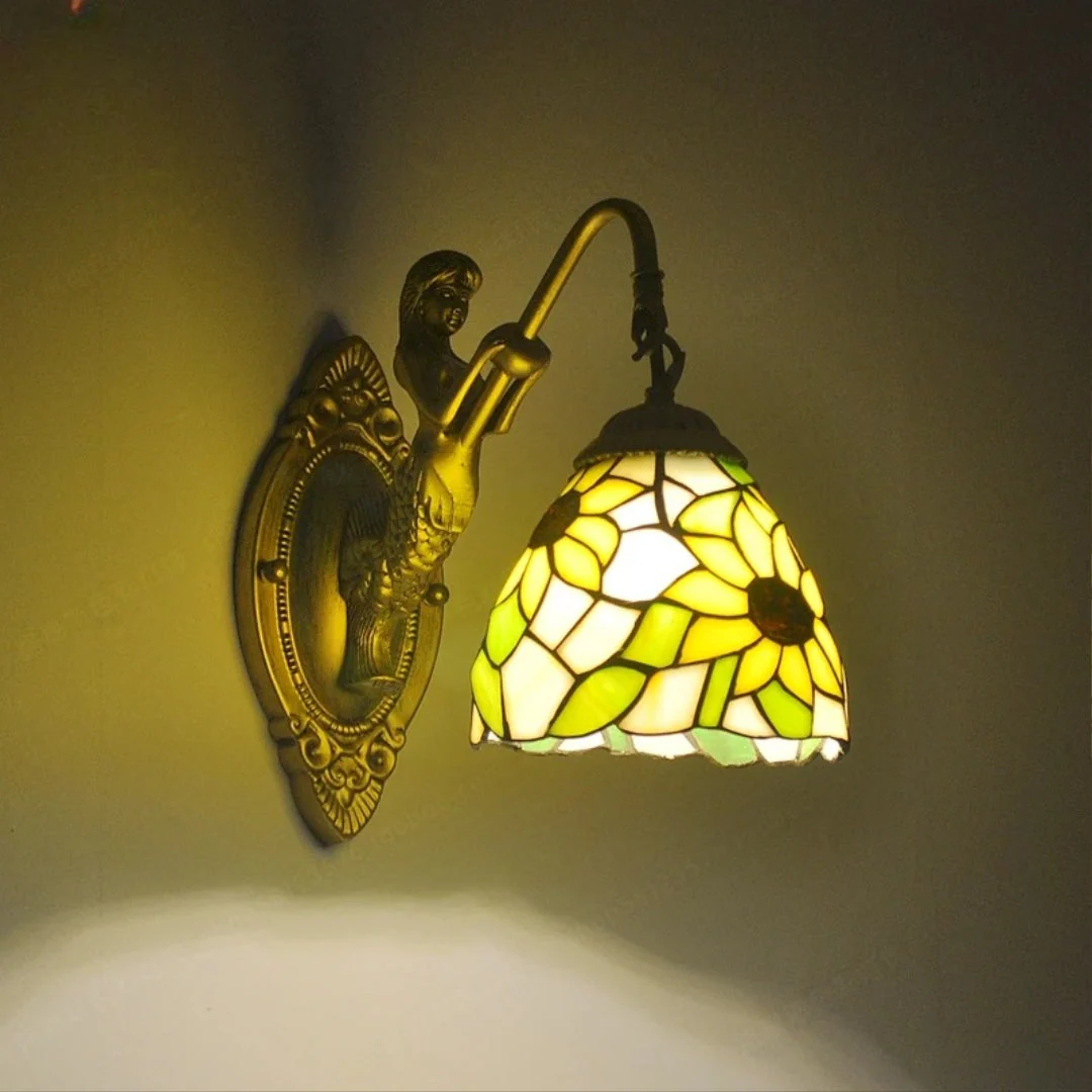 6" Tiffany Style LED Wall Lamp Mermaid Glass Bedroom Living Room Vanity Light - Image 14