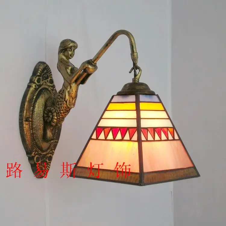 6" Tiffany Style LED Wall Lamp Mermaid Glass Bedroom Living Room Vanity Light - Image 7
