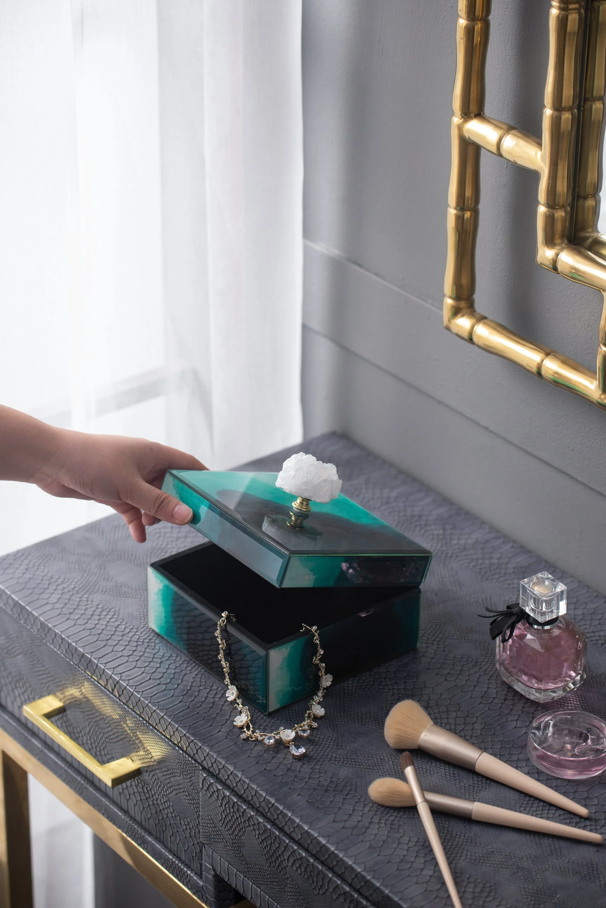 6' x 6' x 5' Bethany Aqua Jewelry Box, Stackable Decorative Storage Boxes With Lids - Image 4