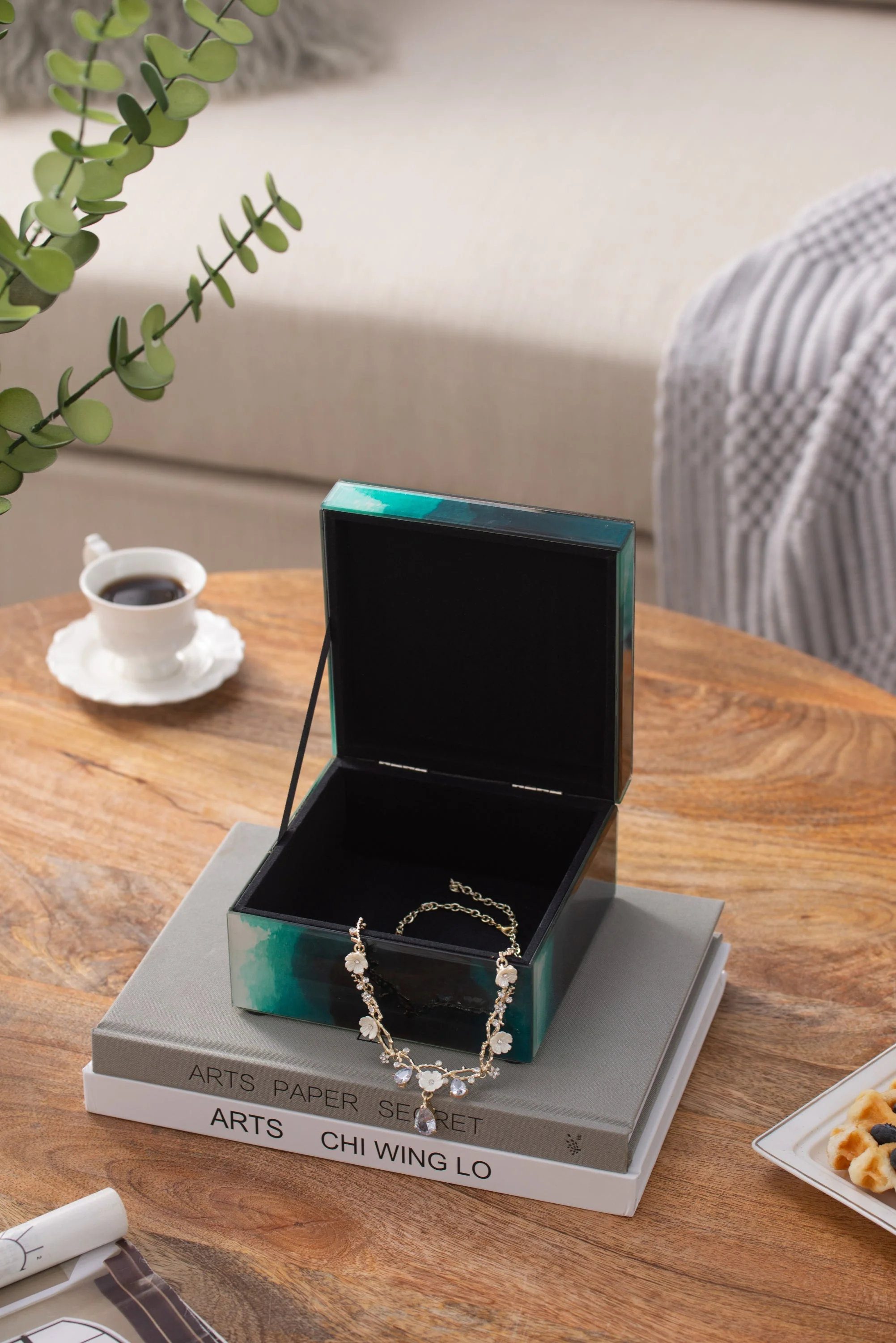 6' x 6' x 5' Bethany Aqua Jewelry Box, Stackable Decorative Storage Boxes With Lids - Image 6