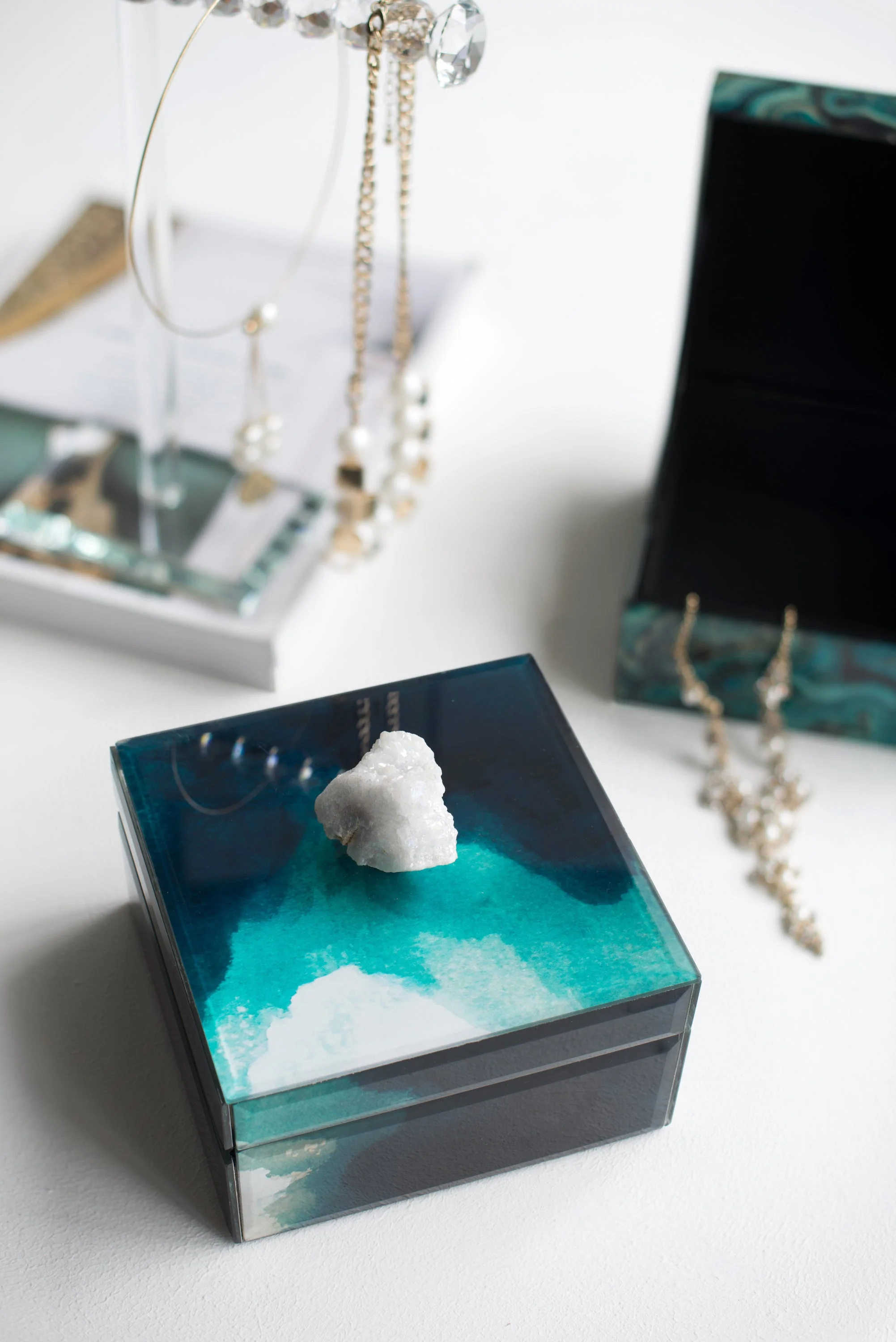 6' x 6' x 5' Bethany Aqua Jewelry Box, Stackable Decorative Storage Boxes With Lids - Image 8