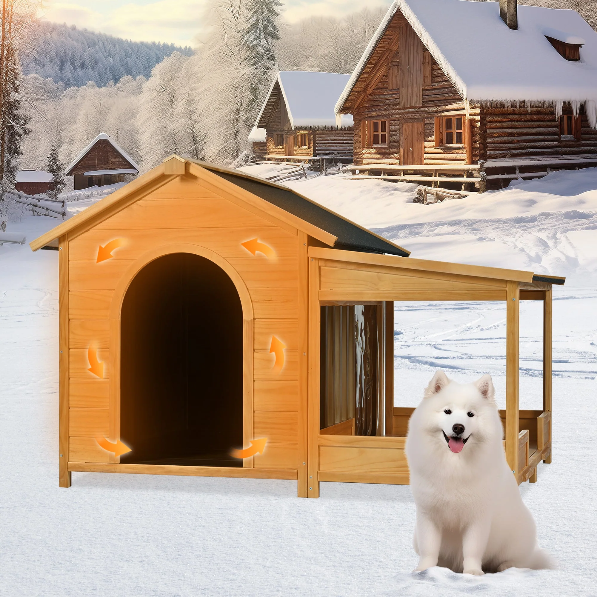 60.2' Large Outdoor Dog House with Insulated Liner for Winter Waterproof Dog Kennel - Image 2