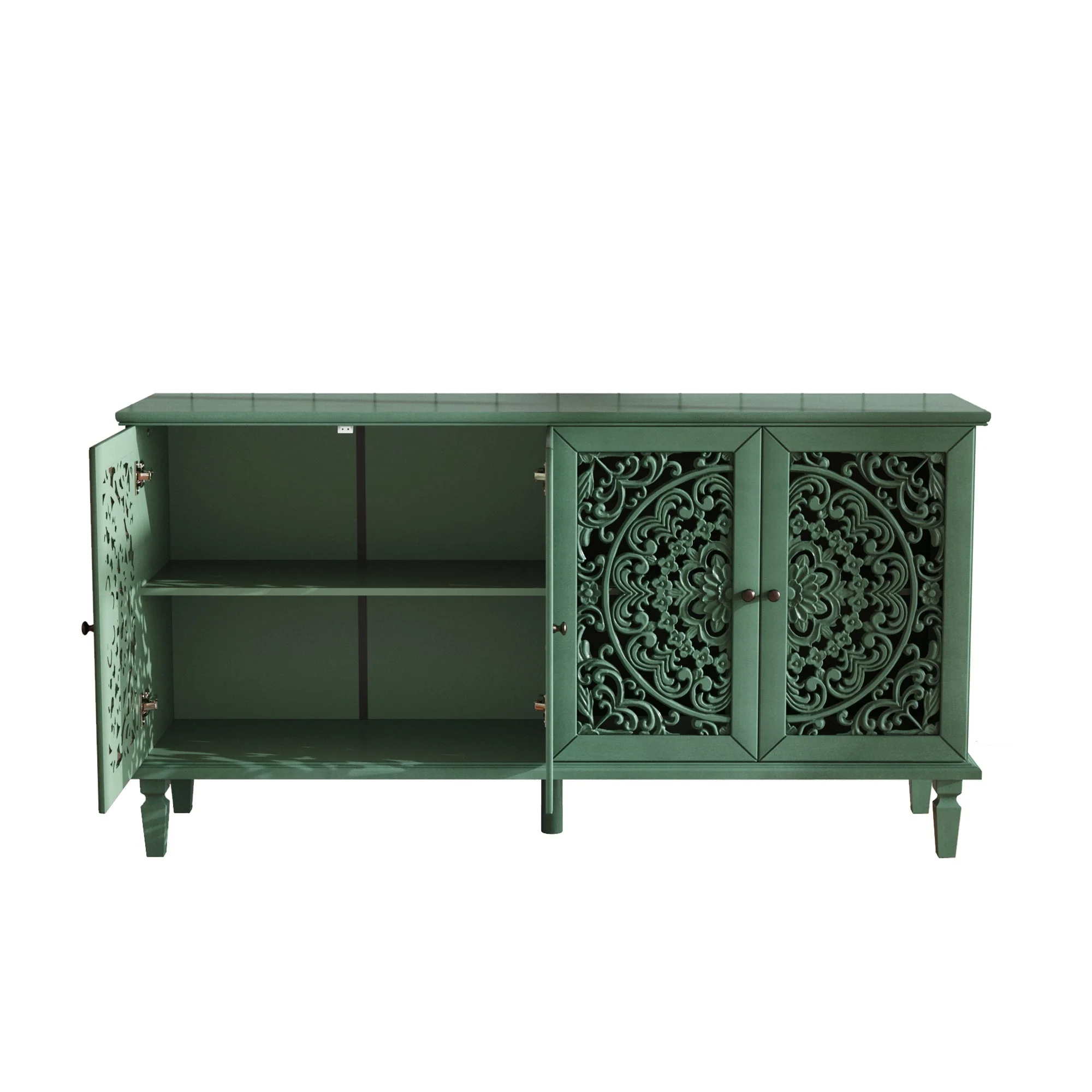 60' Antique Buffet Cabinet with Floral Carvings - Image 15