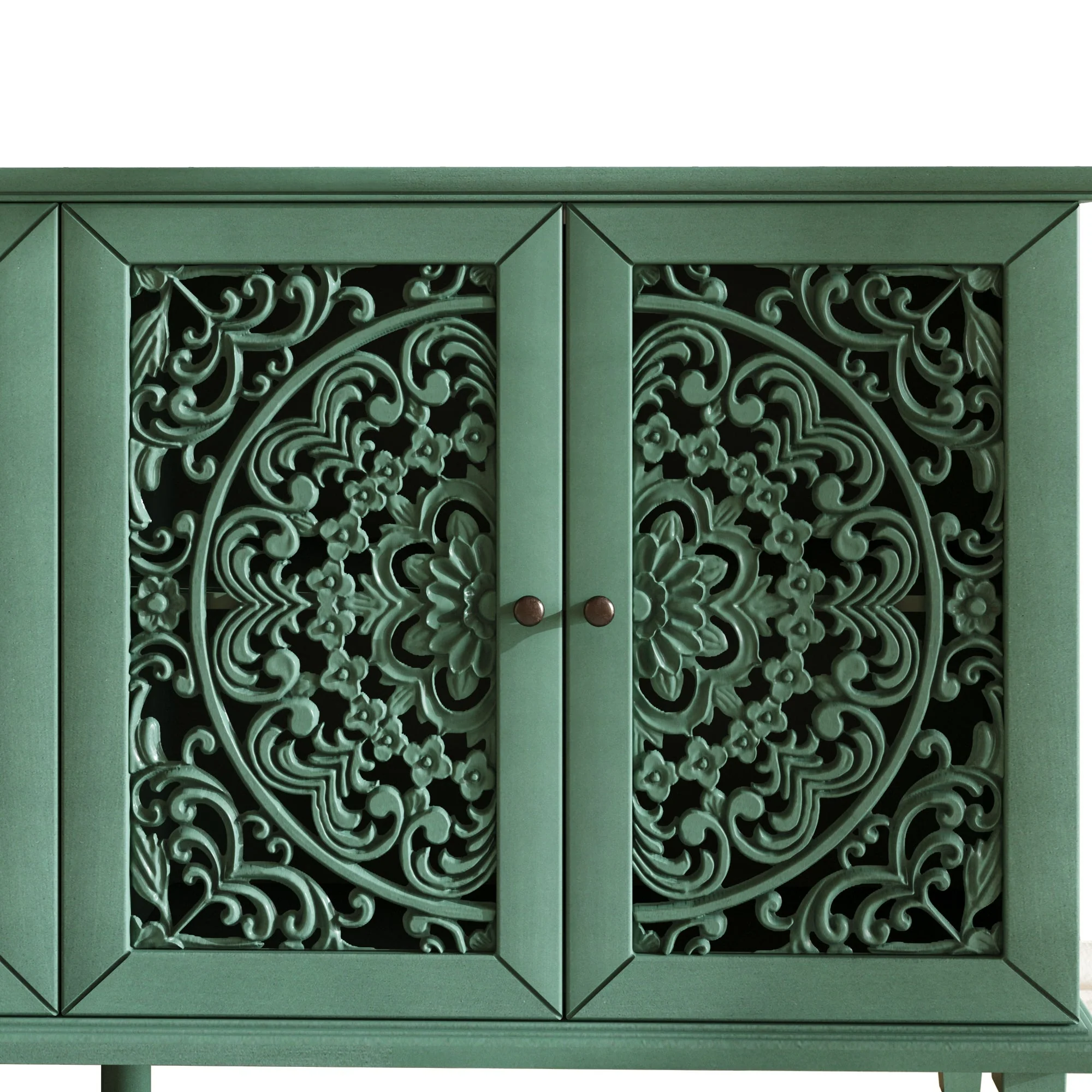 60' Antique Buffet Cabinet with Floral Carvings - Image 17
