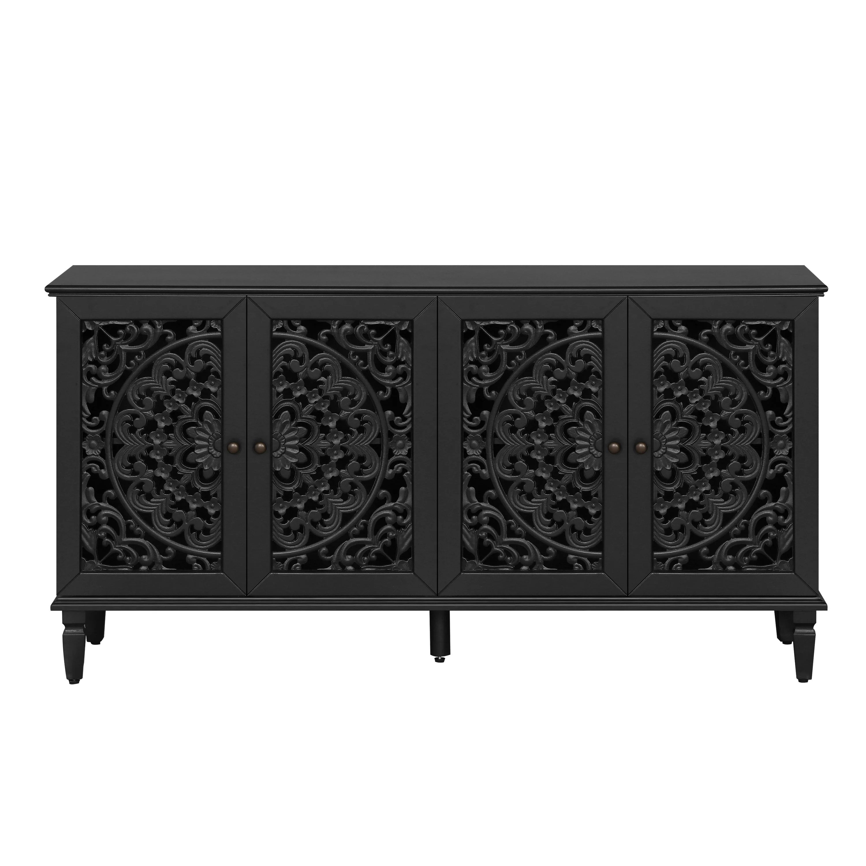 60" Antique Buffet Cabinet with Floral Carvings - Image 12