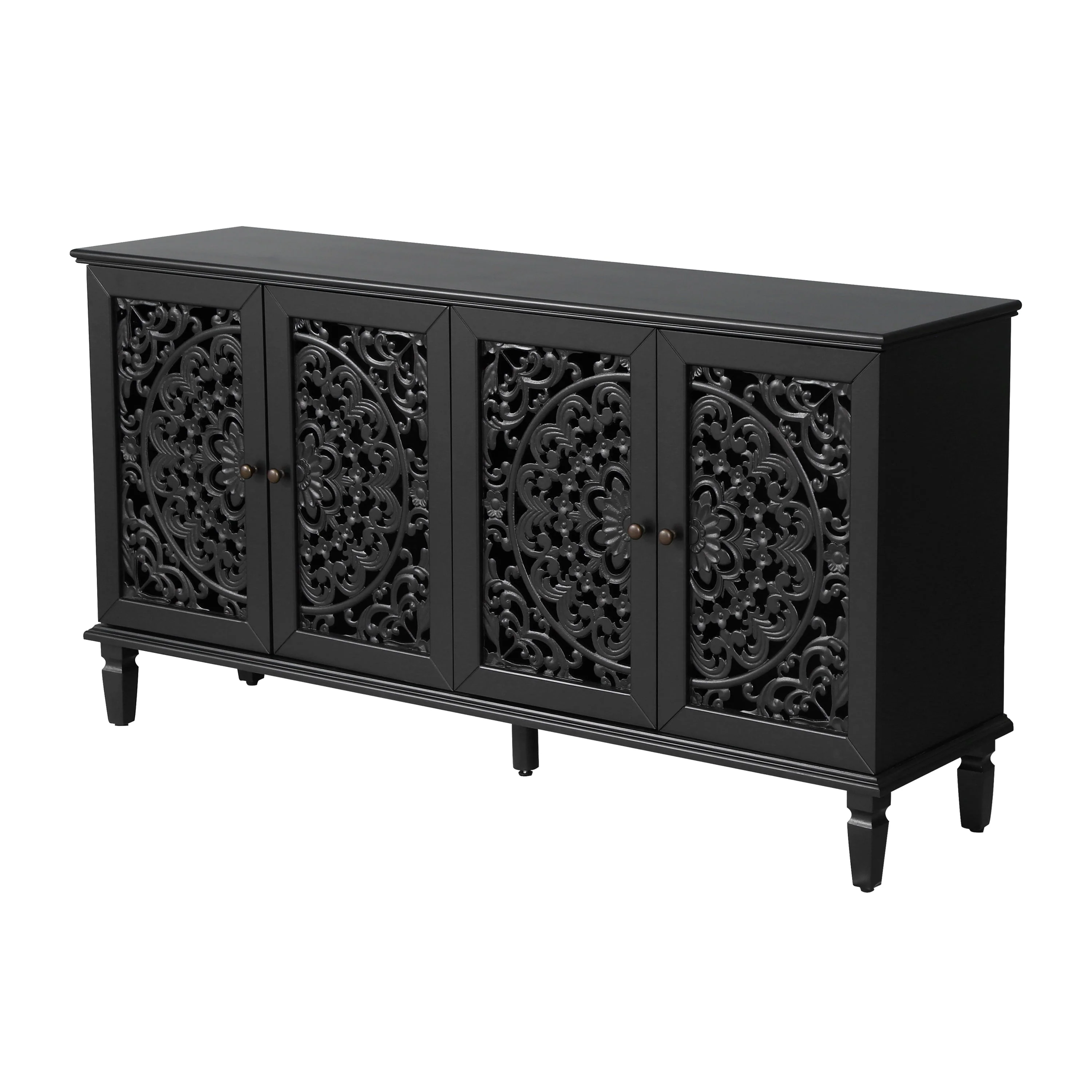 60" Antique Buffet Cabinet with Floral Carvings - Image 13