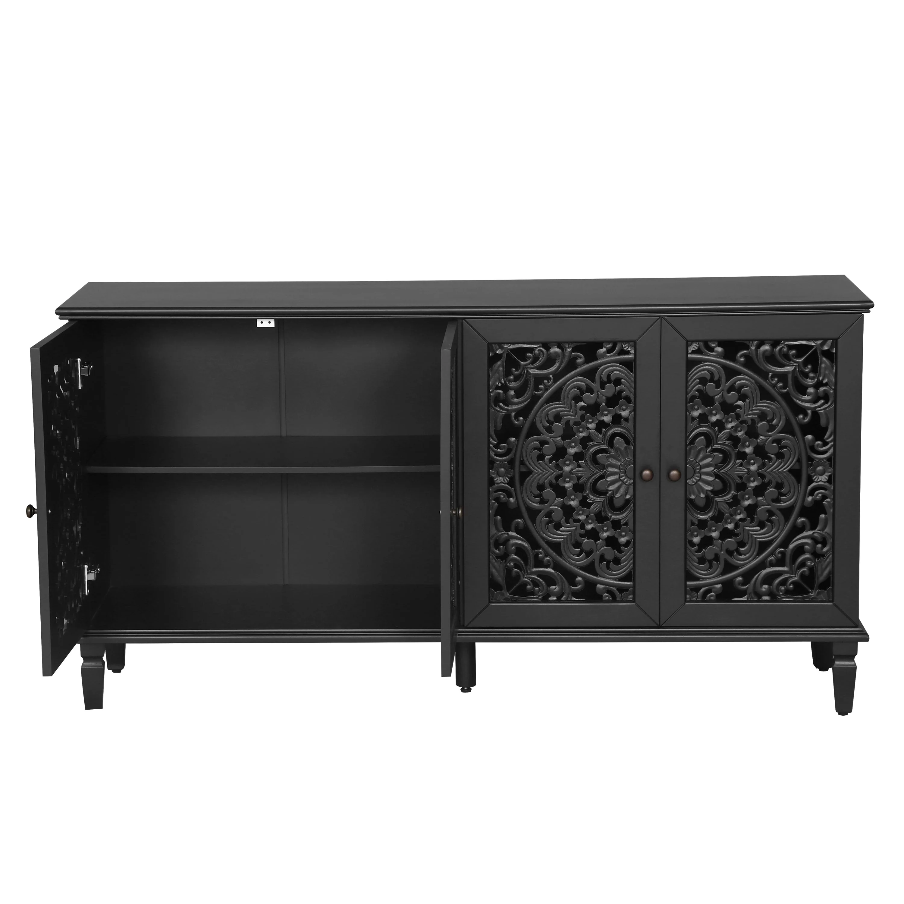 60" Antique Buffet Cabinet with Floral Carvings - Image 15
