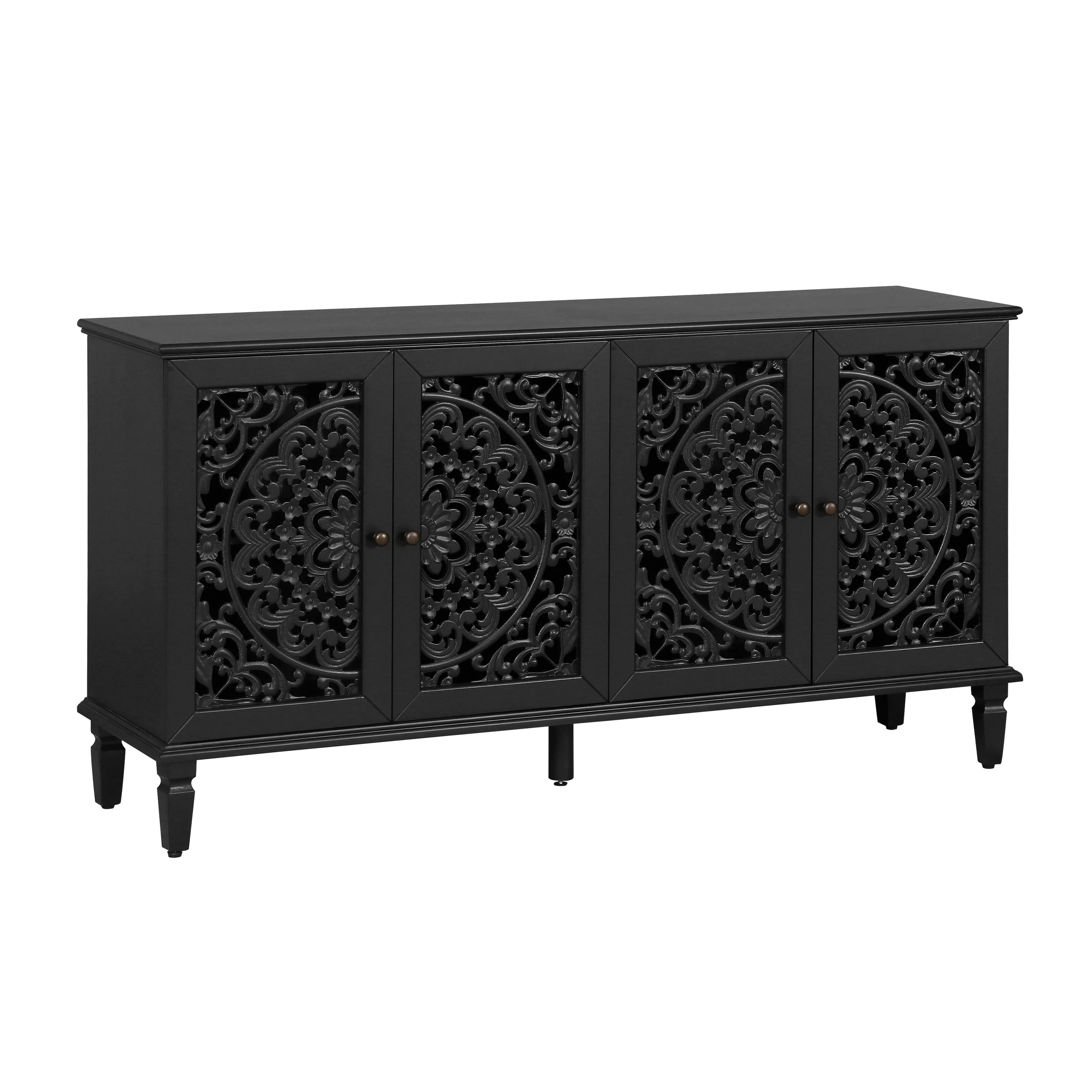 60" Antique Buffet Cabinet with Floral Carvings - Image 16