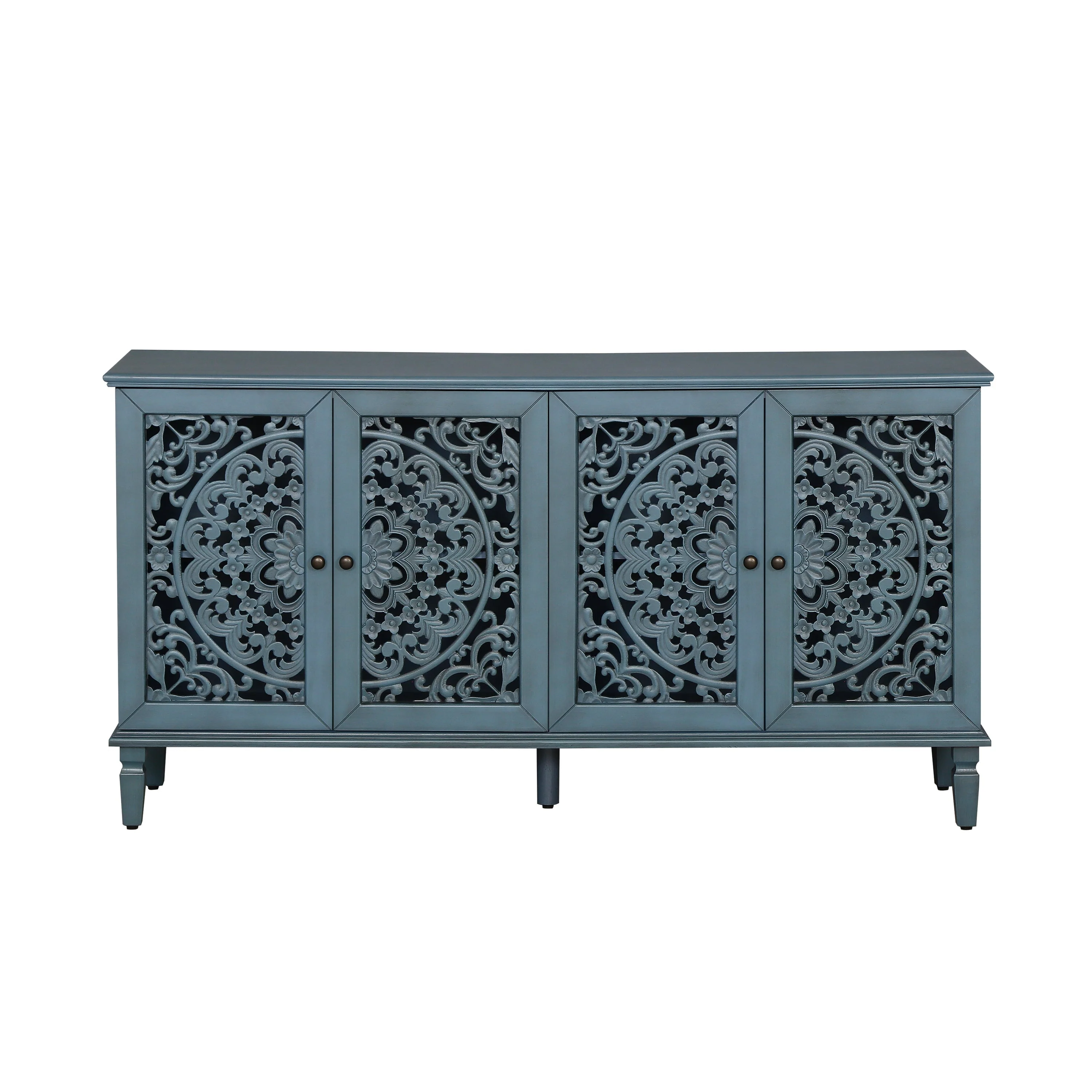 60" Antique Buffet Cabinet with Floral Carvings and Adjustable Shelves - Image 14