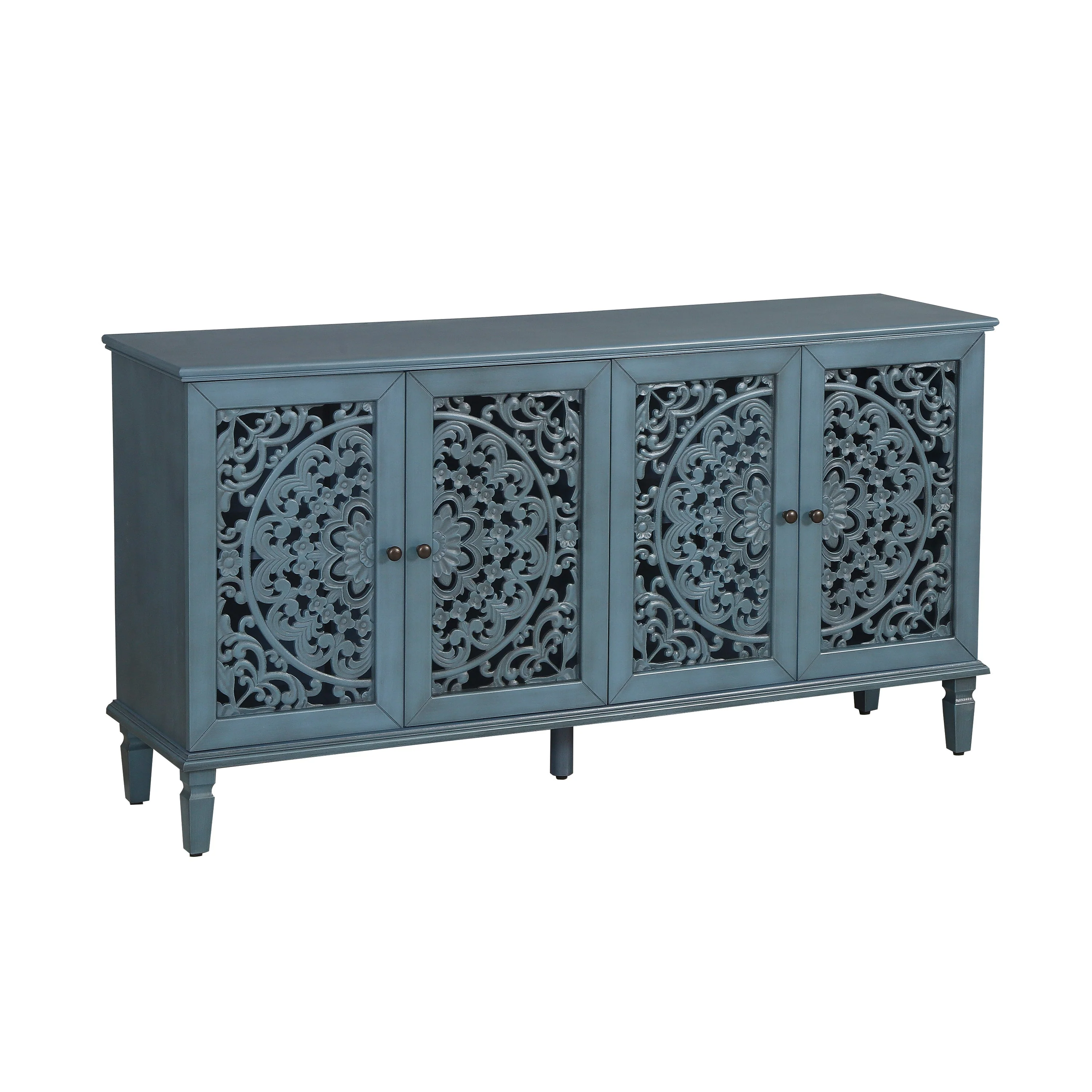 60" Antique Buffet Cabinet with Floral Carvings and Adjustable Shelves - Image 15