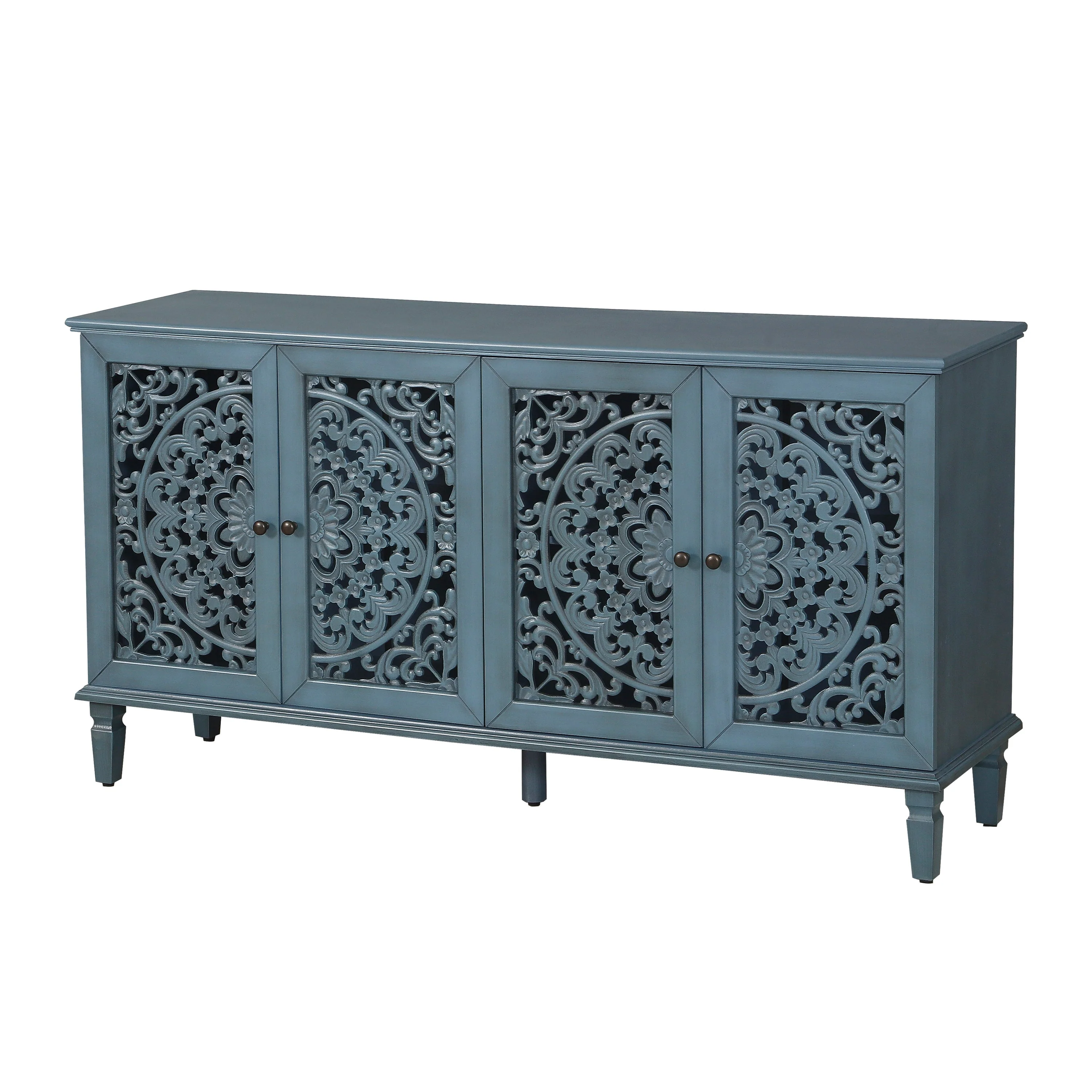 60" Antique Buffet Cabinet with Floral Carvings and Adjustable Shelves - Image 16
