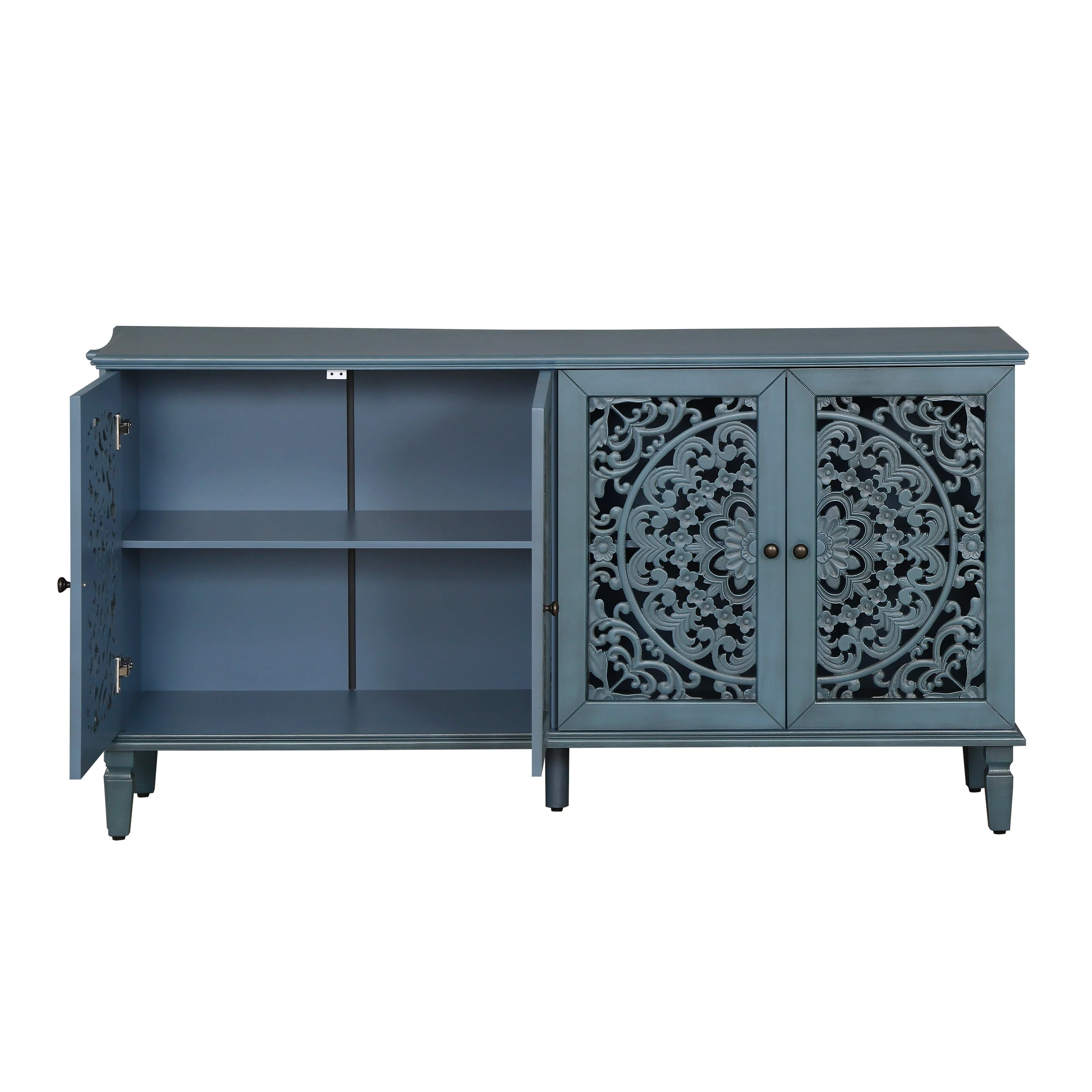 60" Antique Buffet Cabinet with Floral Carvings and Adjustable Shelves - Image 17