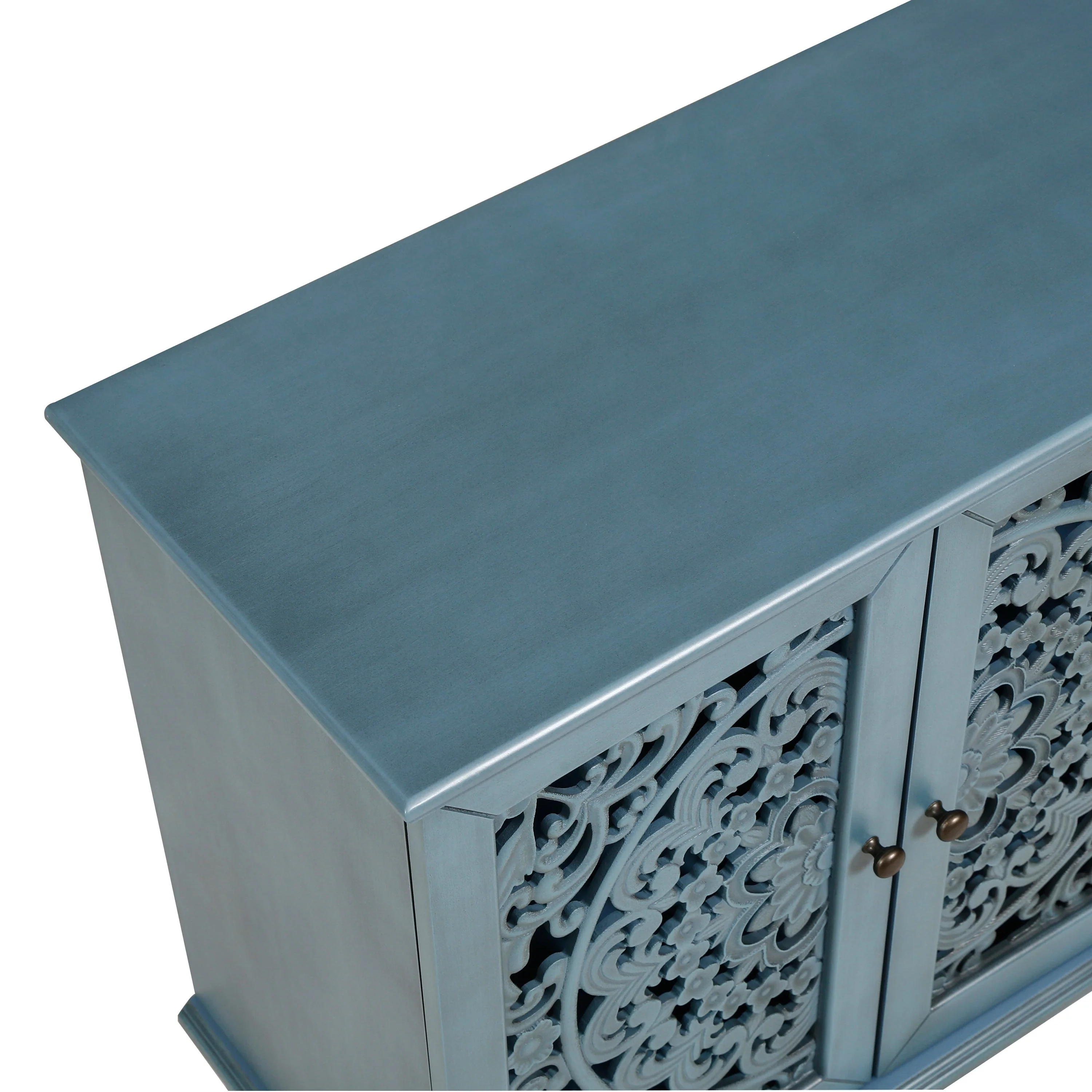 60" Antique Buffet Cabinet with Floral Carvings and Adjustable Shelves - Image 20