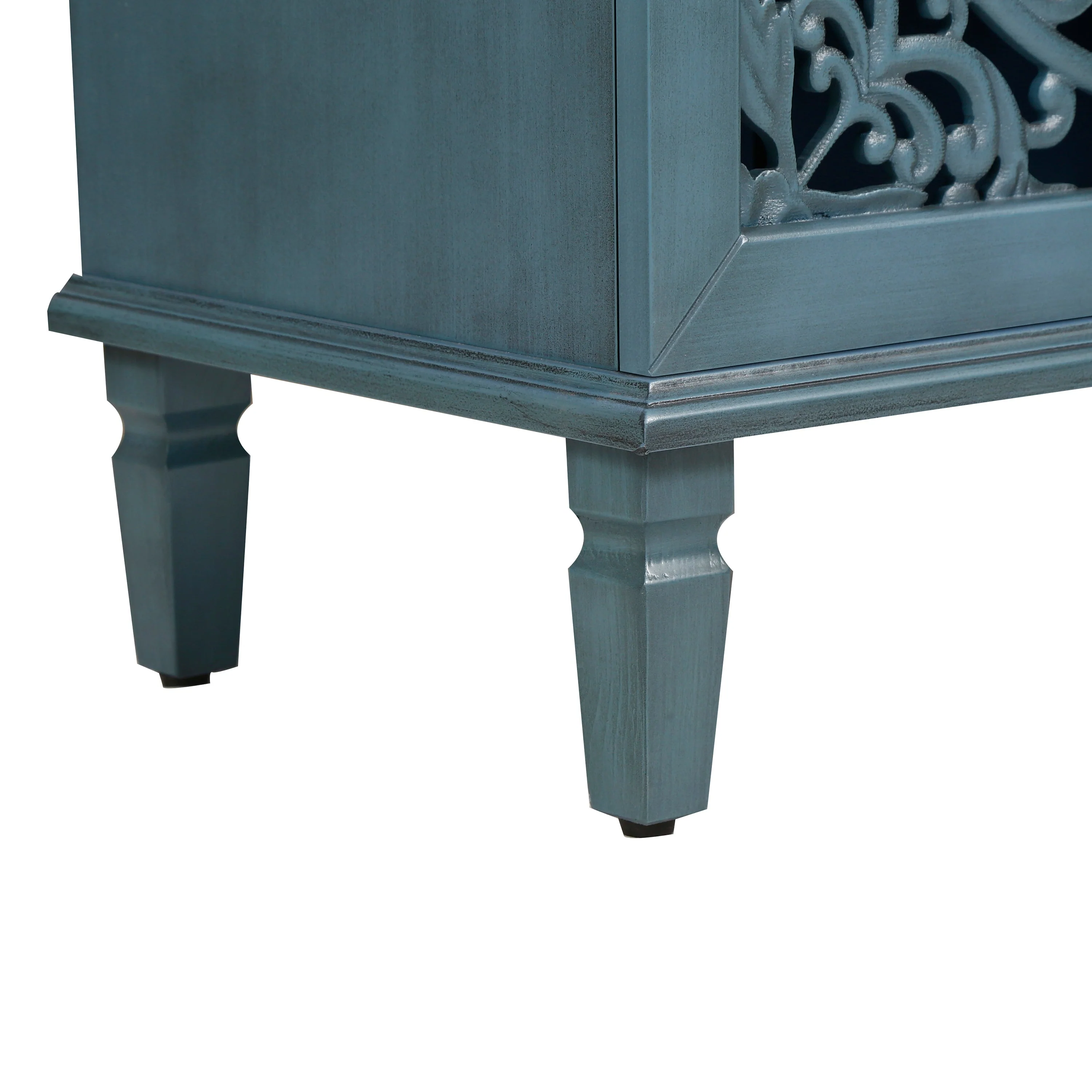 60" Antique Buffet Cabinet with Floral Carvings and Adjustable Shelves - Image 22