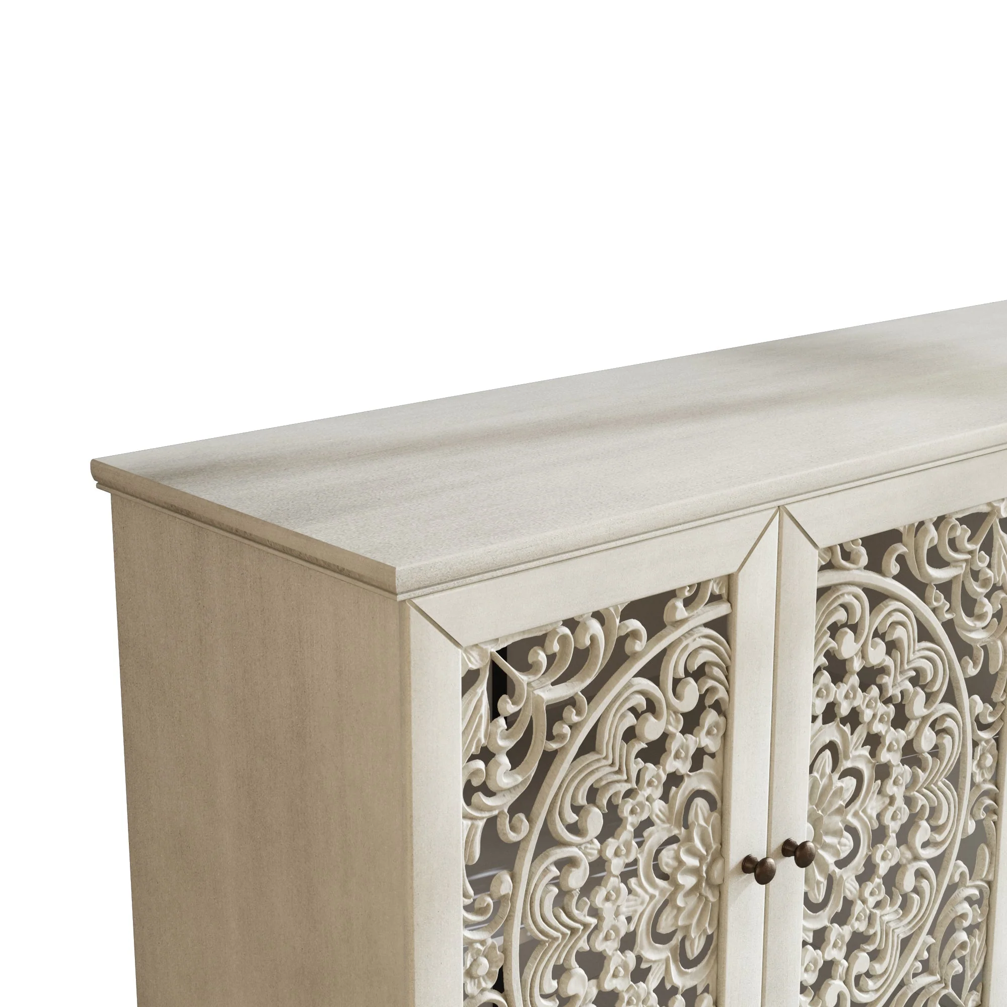 60" Antique Buffet Cabinet with Floral Carvings and Solid Wood Legs - Image 18