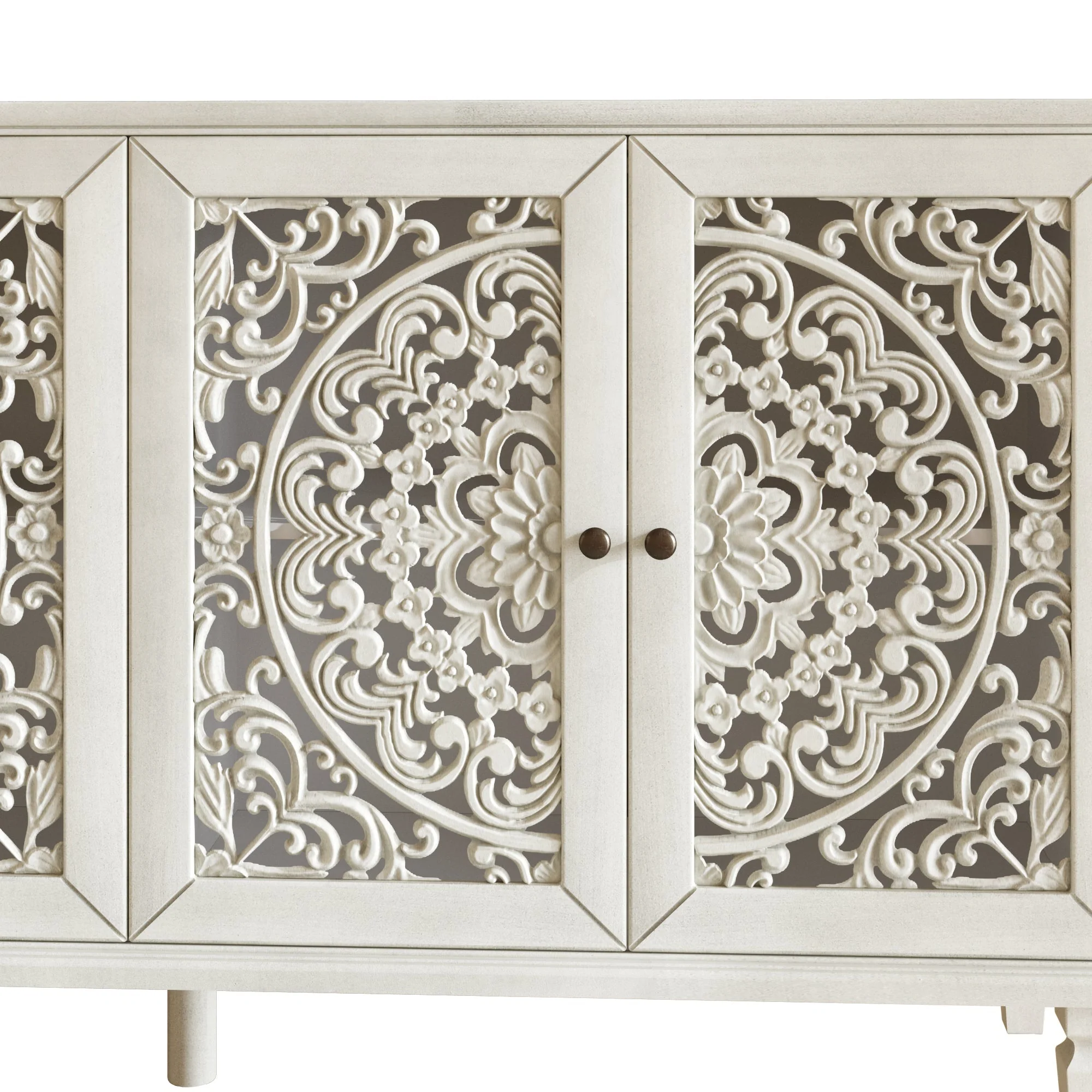 60" Antique Buffet Cabinet with Floral Carvings and Solid Wood Legs - Image 20