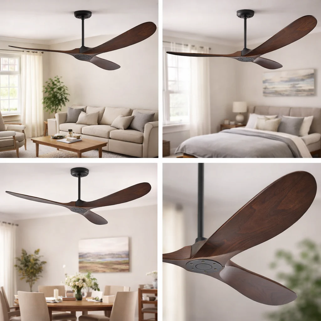 60 Inch Solid Wood Ceiling Fan 3-Blade DC Motor Remote - Image 2