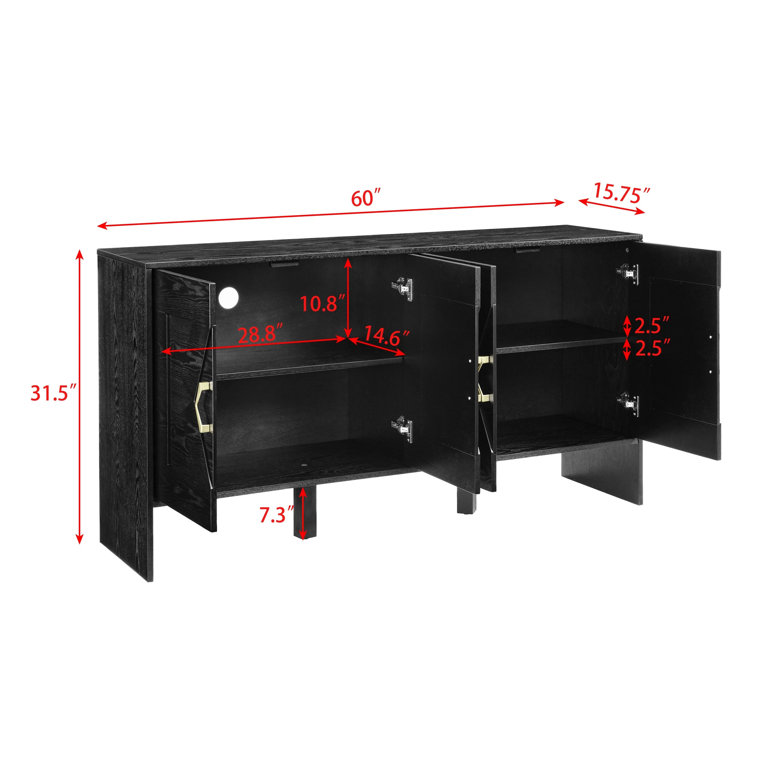 60" Mid Century Modern Sideboard Buffet Cabinet with Storage - Image 10