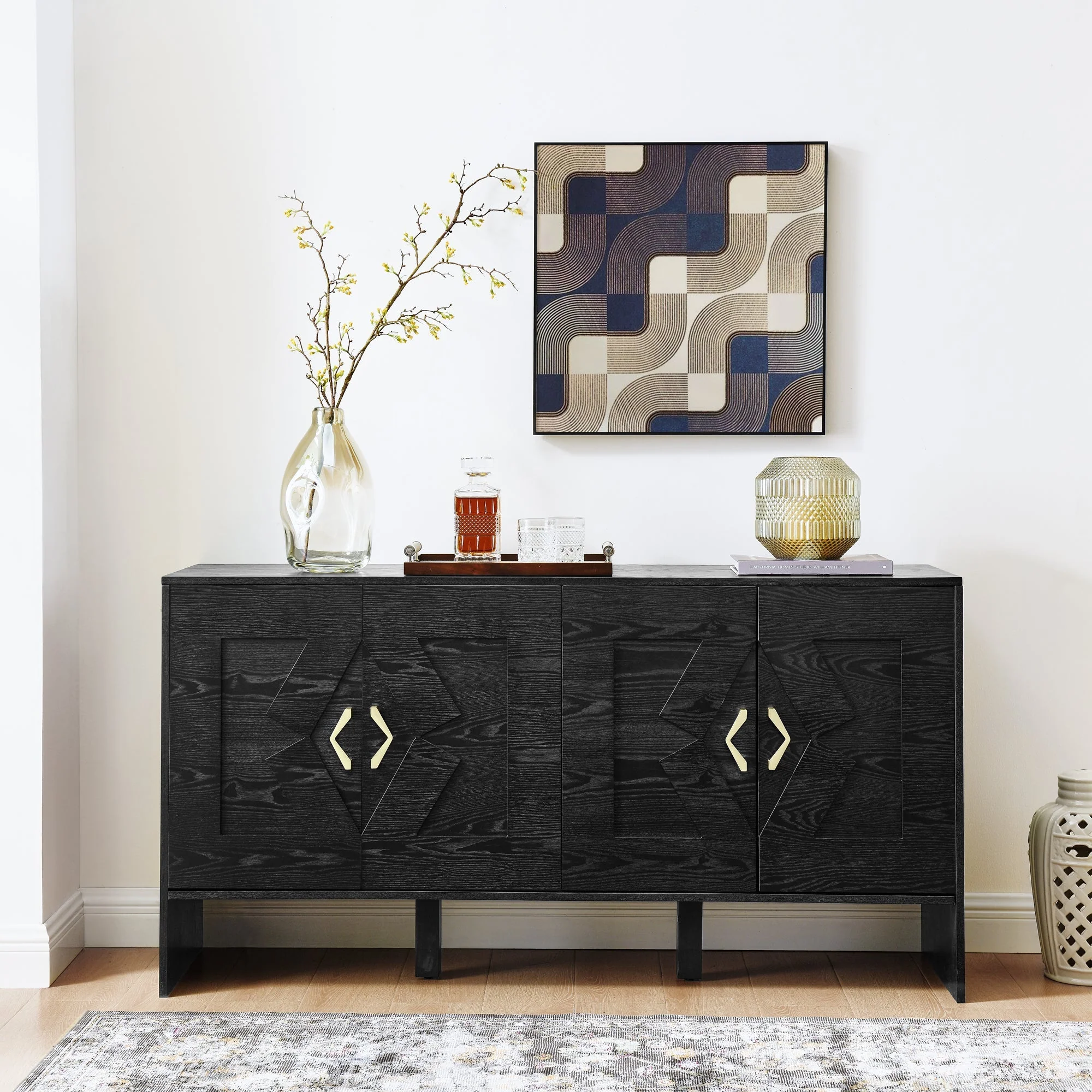 60" Mid Century Modern Sideboard Buffet Cabinet with Storage - Image 2