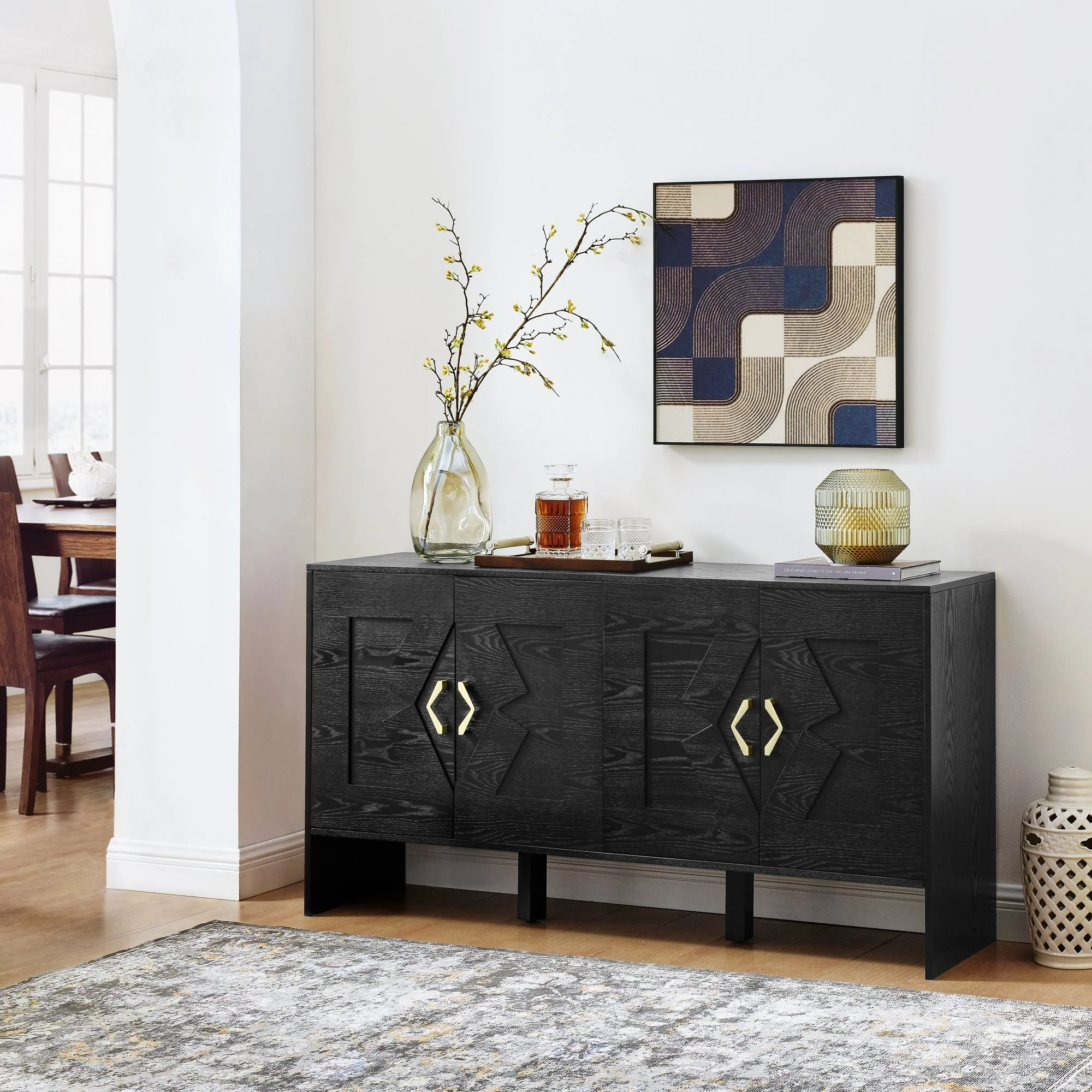 60" Mid Century Modern Sideboard Buffet Cabinet with Storage - Image 3