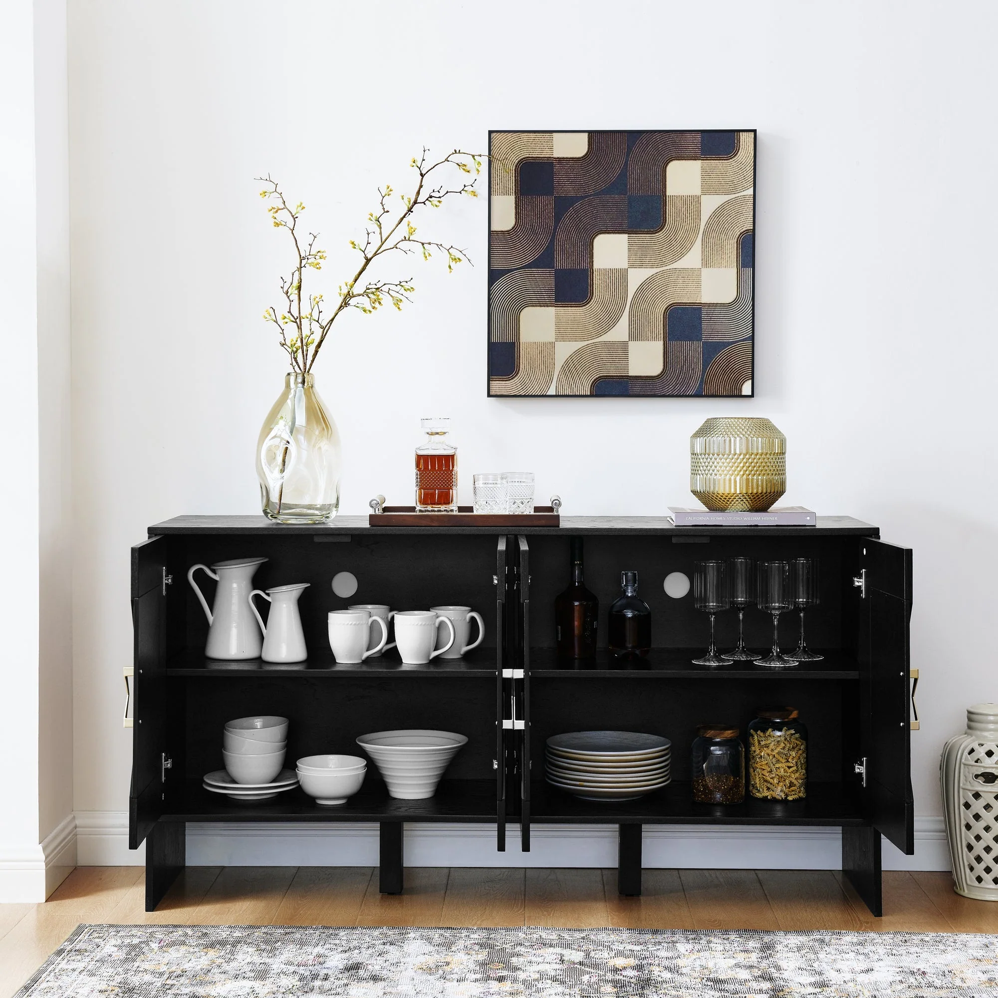 60" Mid Century Modern Sideboard Buffet Cabinet with Storage - Image 4