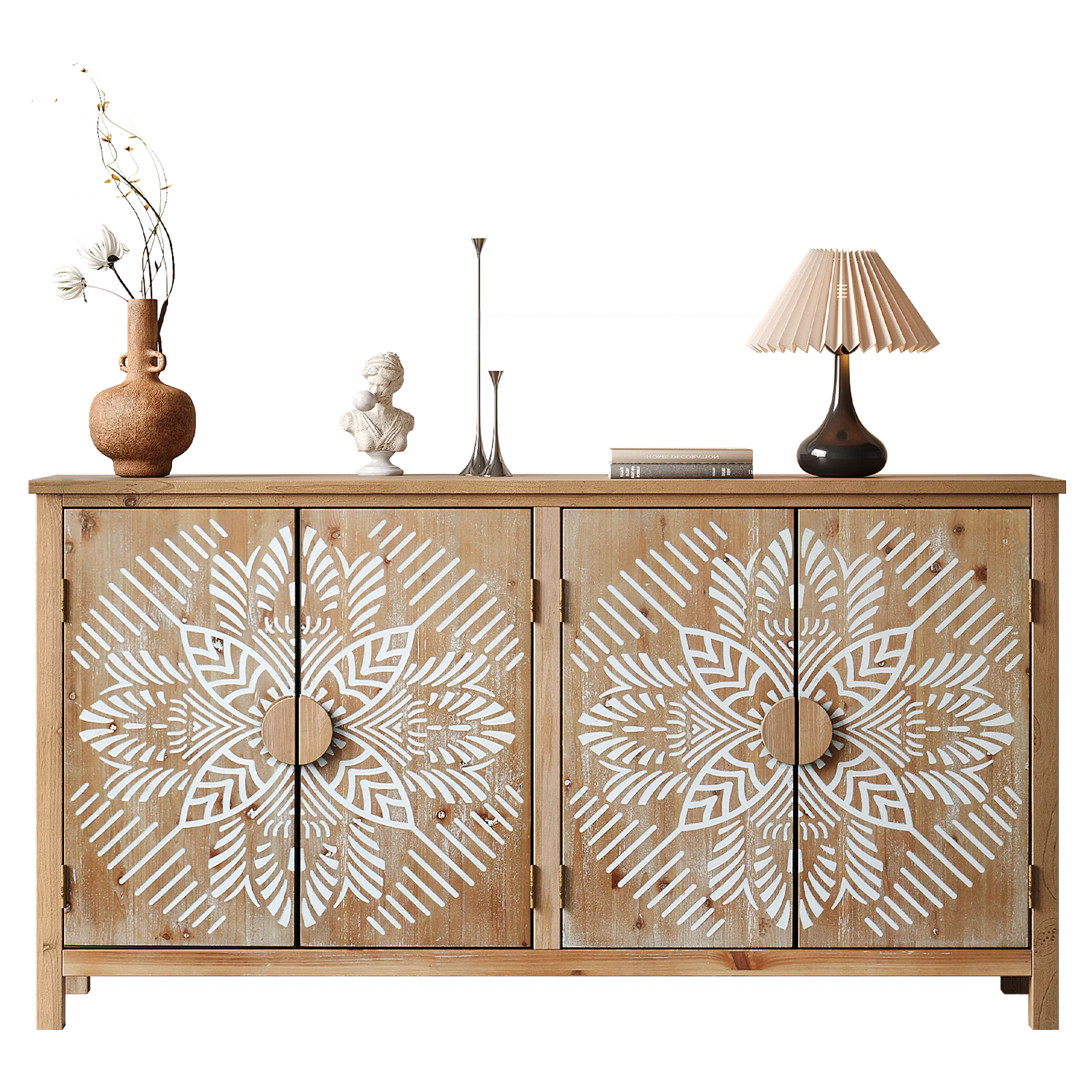 60" Wood Accent Cabinet with 4 Doors Brown and Antique White