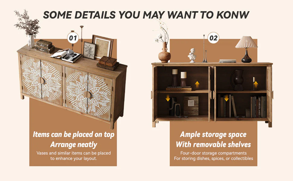 60" Wood Accent Cabinet with 4 Doors Brown and Antique White - Image 10