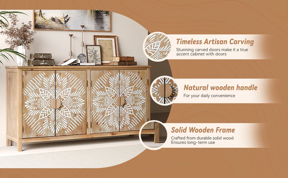 60" Wood Accent Cabinet with 4 Doors Brown and Antique White - Image 12