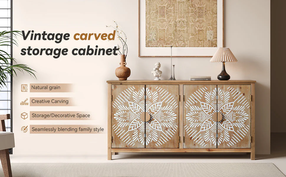 60" Wood Accent Cabinet with 4 Doors Brown and Antique White - Image 13